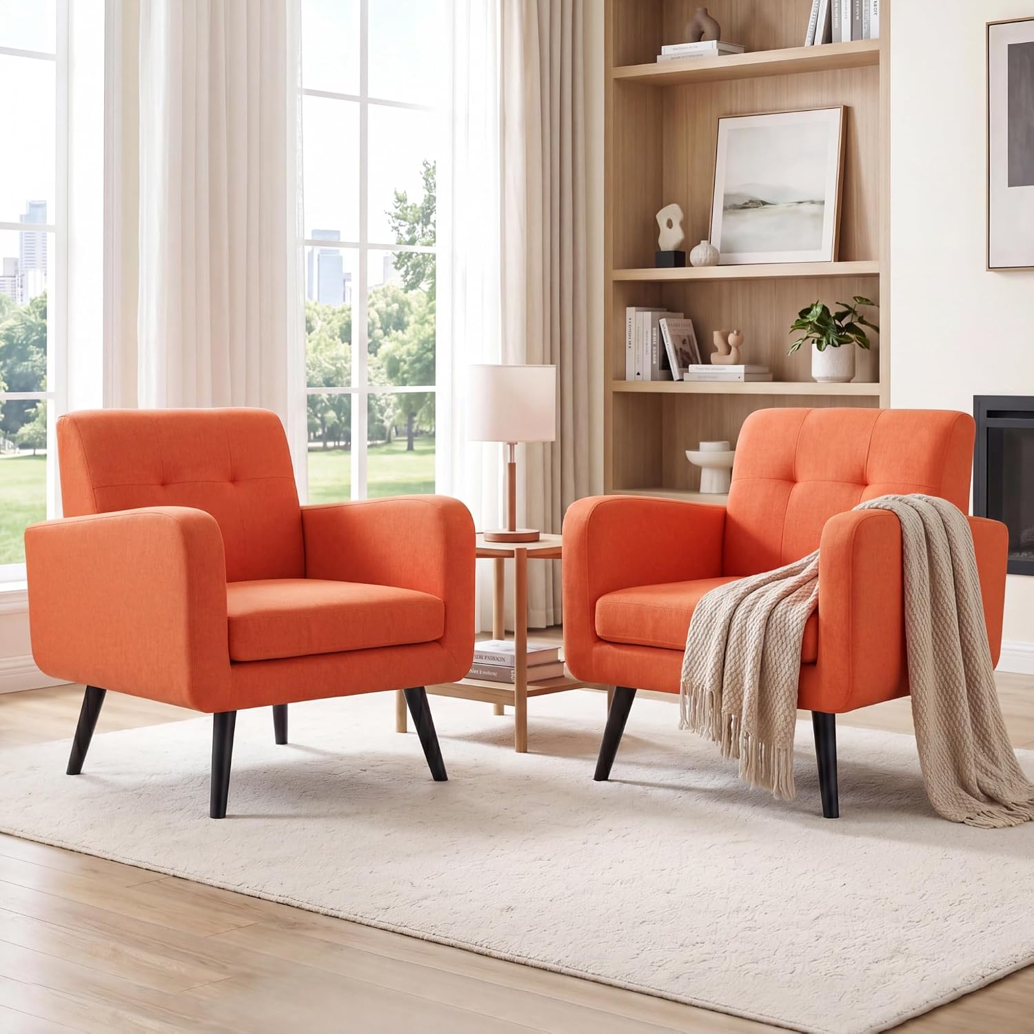 LSSPAID Modern Accent Chairs, Upholstered Fabric Cozy Armchairs, Living Room Side Chair with Solid Wood Legs, Blue