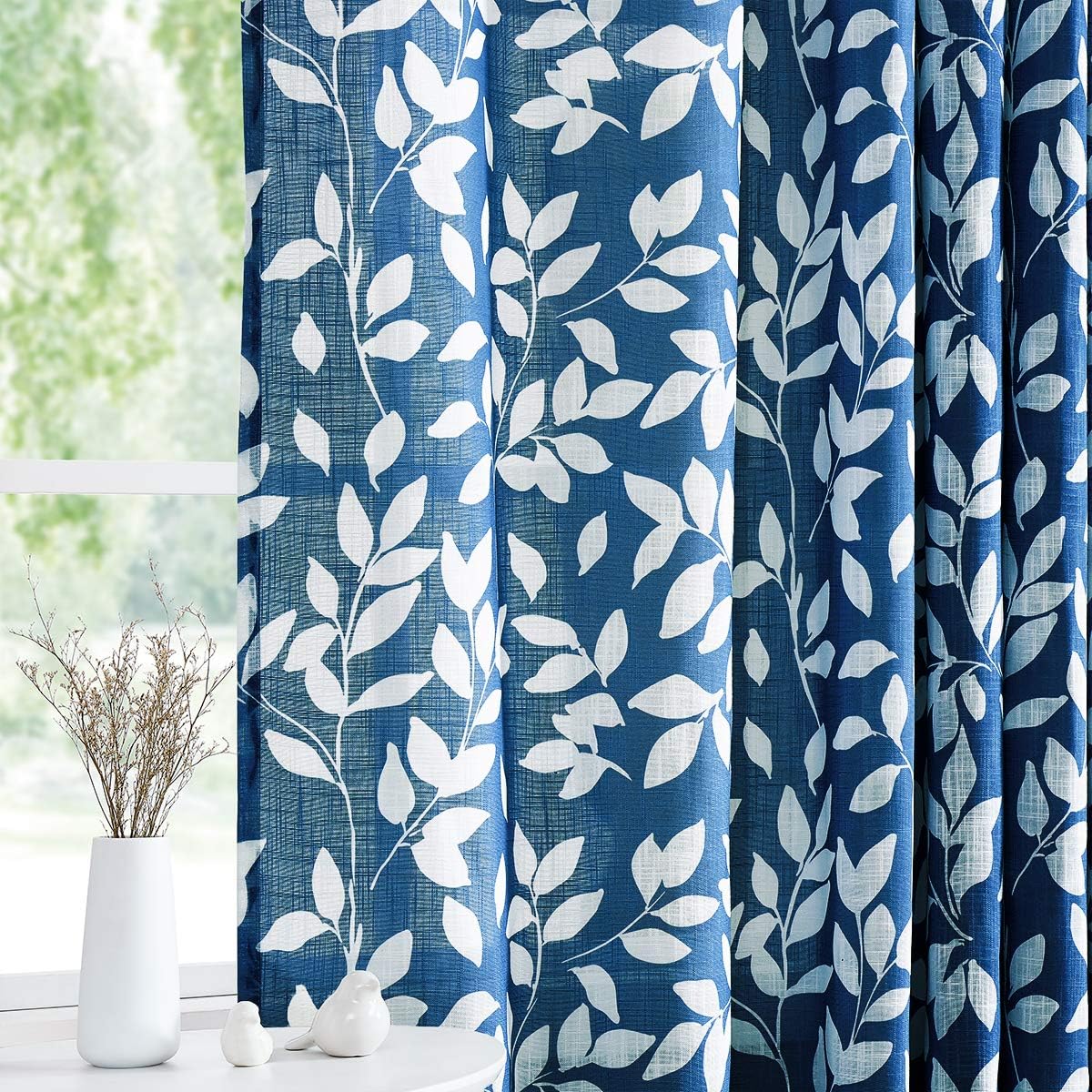 Leaf Semi Sheer Curtains for Bedroom Living Room 52x72" Taupe White Print 2