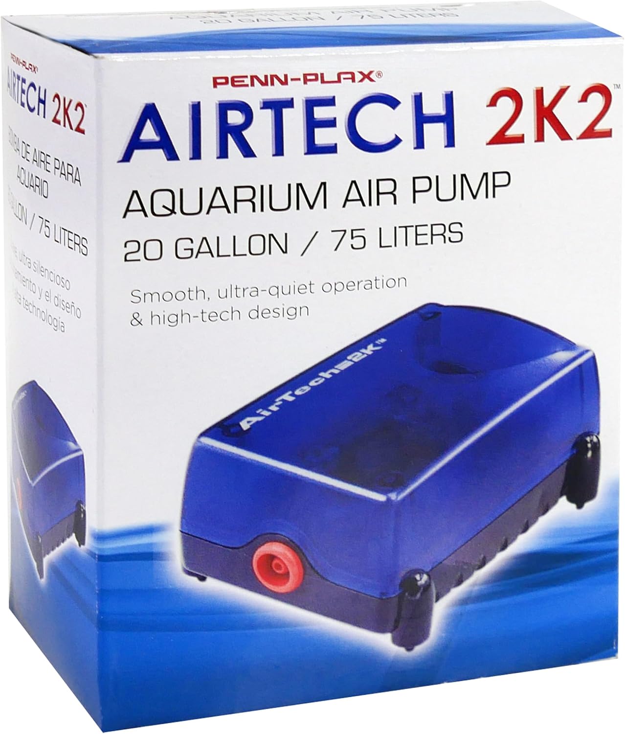 Penn-Plax Air-Tech Aquarium Air Pump | Quiet and Reliable | for Fish Tanks Up to 20 Gallons (AT2K2)