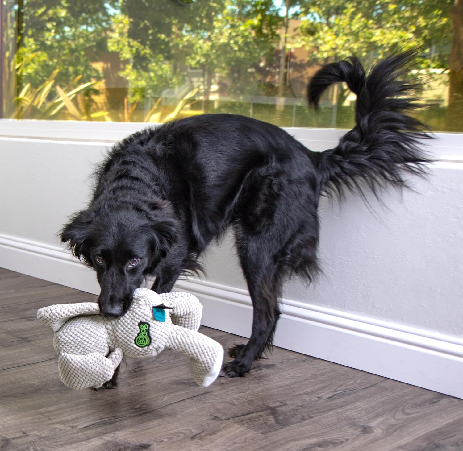 goDog Checkers Just for Me Skinny Cow Squeaky Plush Dog Toy, Chew Guard Technology - White, Mini