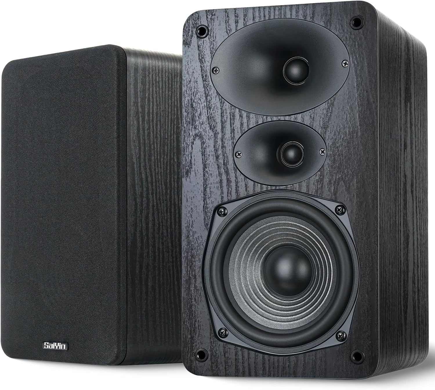 Saiyin 3-Way Passive Bookshelf Speakers 5.25inch Woofer | 50W*2 Power, 48Hz Deep Bass, 4Ω, HiFi Audio For Home Theater/Turntable/Stereo Receiver