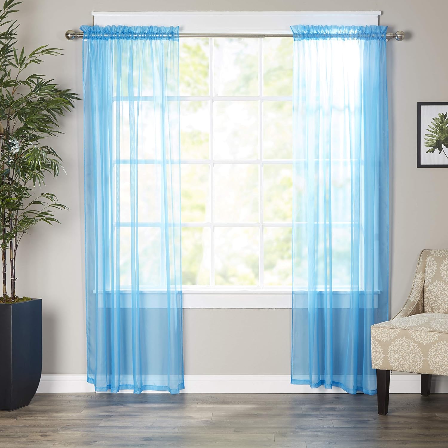 Elegant Comfort Luxury Sheer Curtains, Window Treatment Curtain Panels with Rod Pocket for Kitchen, Bedroom and Living Room (55 x 216-inches Long)