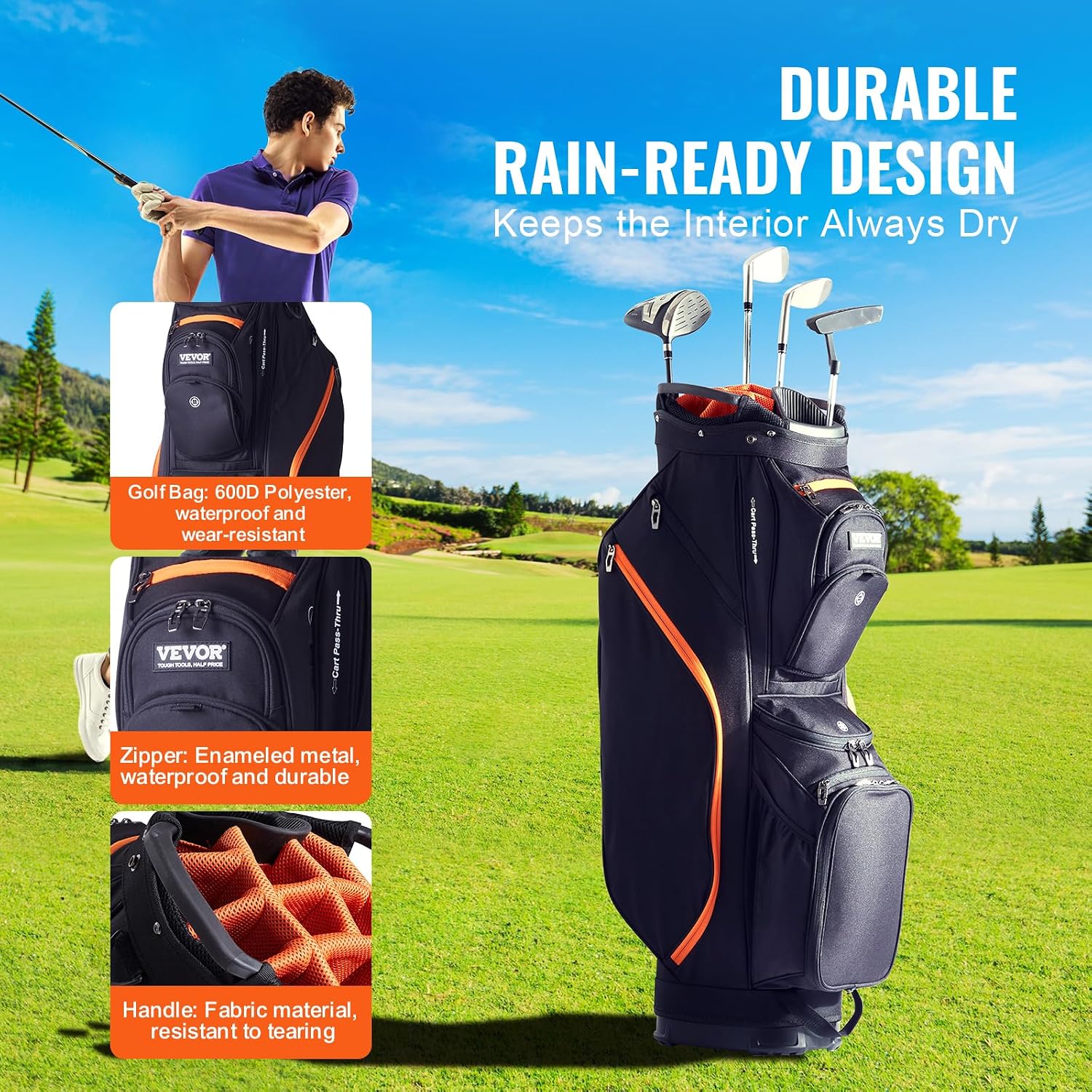 VEVOR Golf Cart Bag with 14 Way Organizer Divider Top, Premium Cart Bag with Stand, Durable Golf Bags with Handles & Dust Cover & Detachable Dual Strap for Men & Women