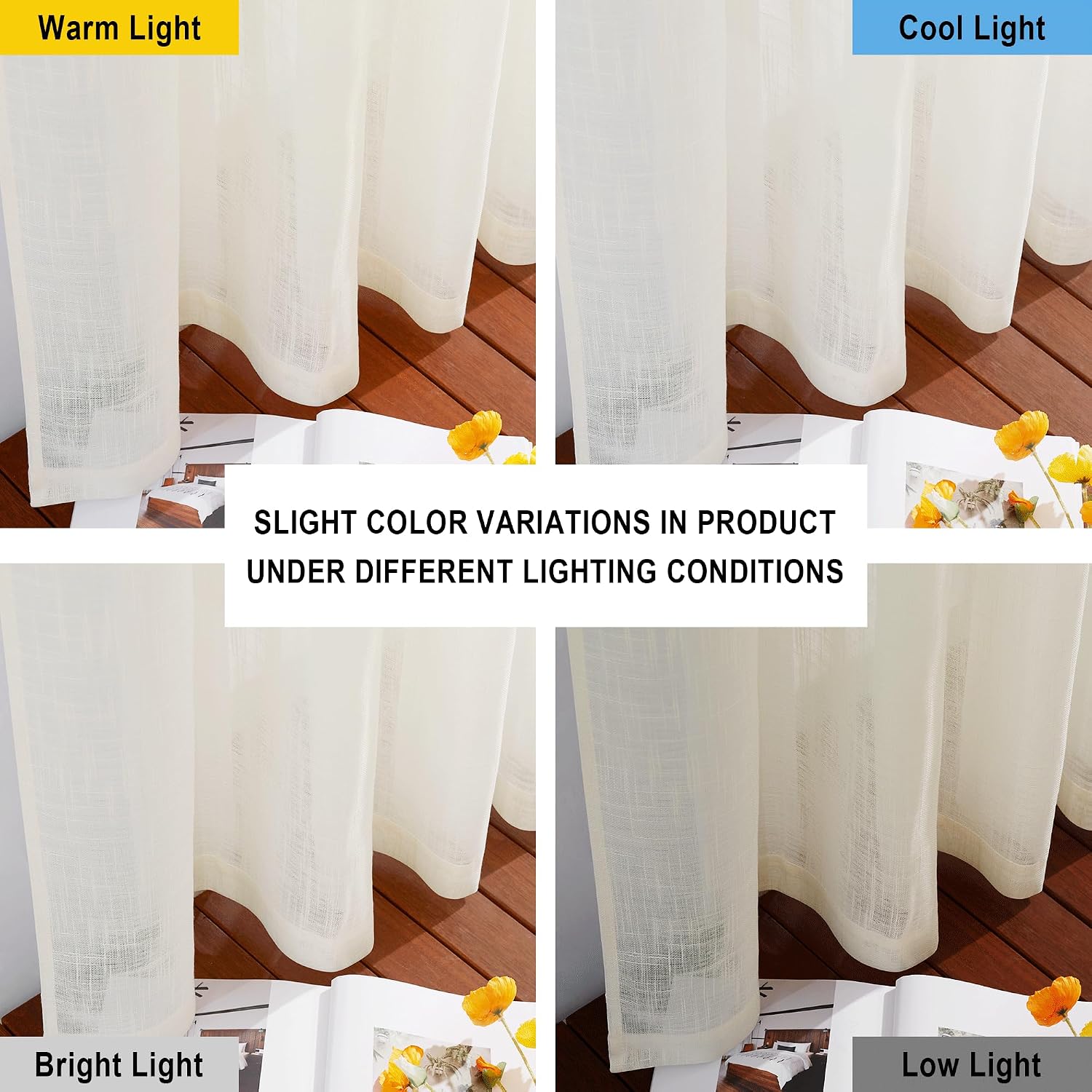 NICETOWN Linen Curtains White Semi Sheer 72 inch Long for Windows, Privacy with Light Filtering Grommet Top Window Treatments for Bedroom/Living Room