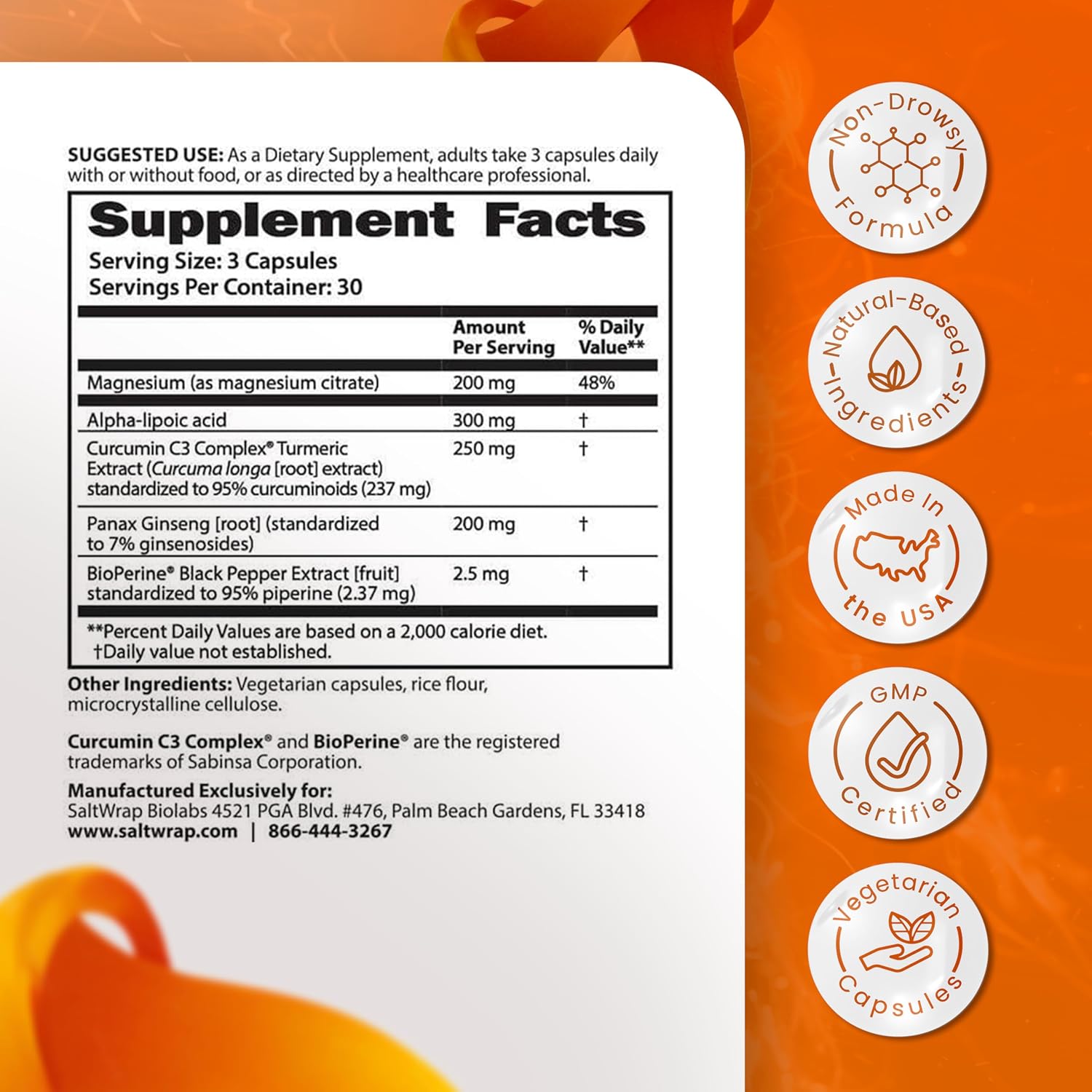 SaltWrap Mag 3D – Daytime (Non-Drowsy) Leg Cramp & Muscle Relief Support - Natural Supplement for Muscle and Nerve Health with Turmeric