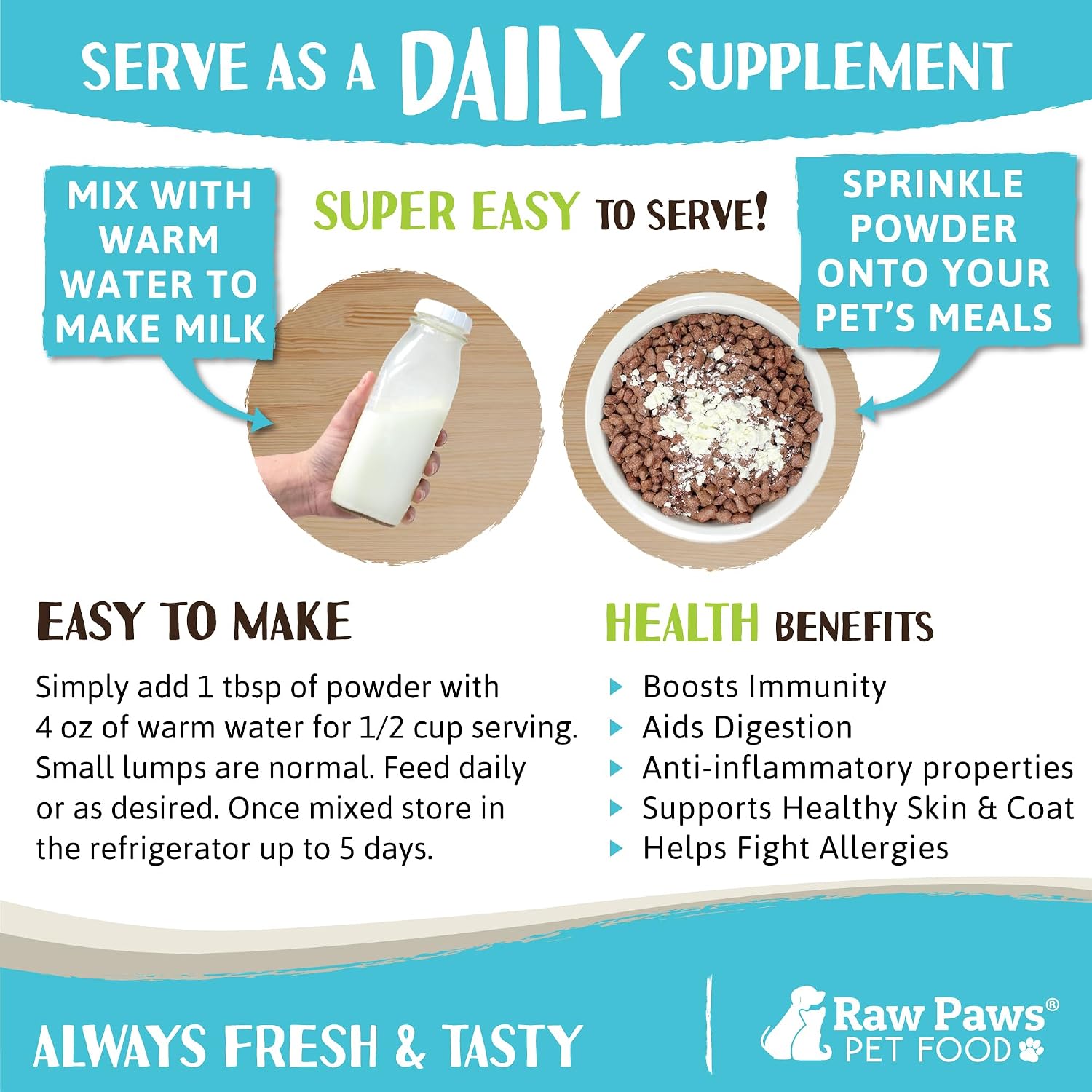 Raw Paws Whole Goat Milk Powder for Dogs & Cats, 7-oz - Food Topper
