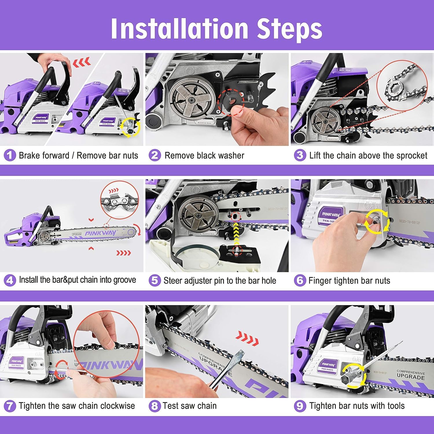 2-cycle 63CC Chainsaw Saw Gas Powered 20" Chain Saws Cordless Petrol Saw Handheld Chainsaw for Cutting Wood Trees Branches (63ACK)