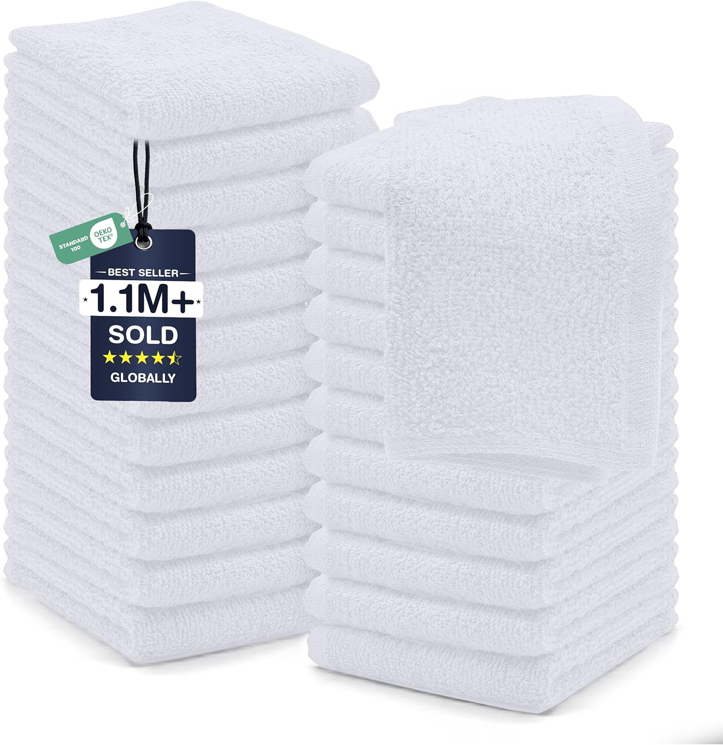 DAN RIVER 24 Pack Cotton Wash Cloths Set for Showering [12x12] White