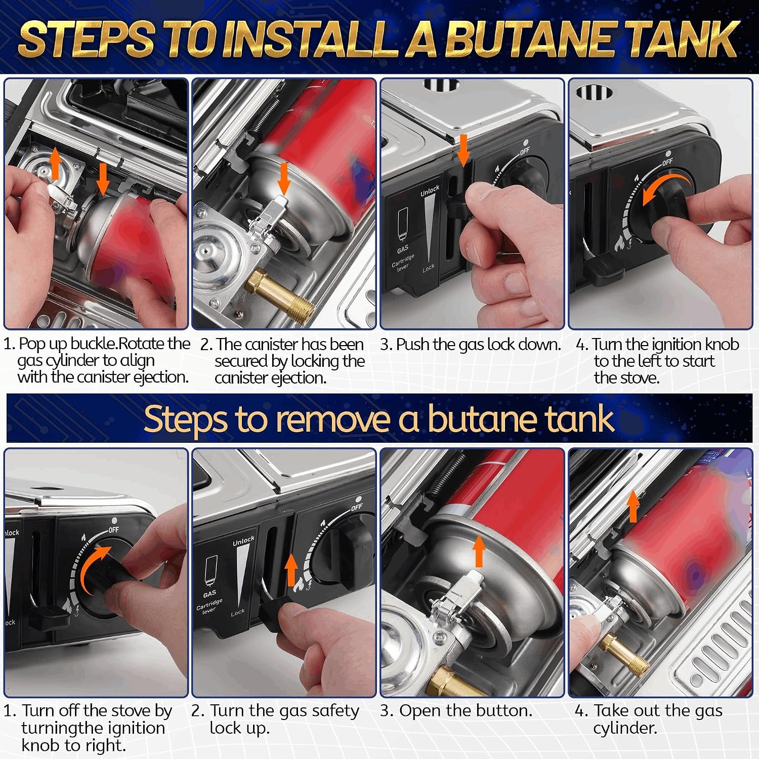 GasBRUH Propane or Butane Camping Stove with Windblocker, Dual Fuel 10,000 BTU Stainess Steel Propane Stove for Camping(TANK not included)