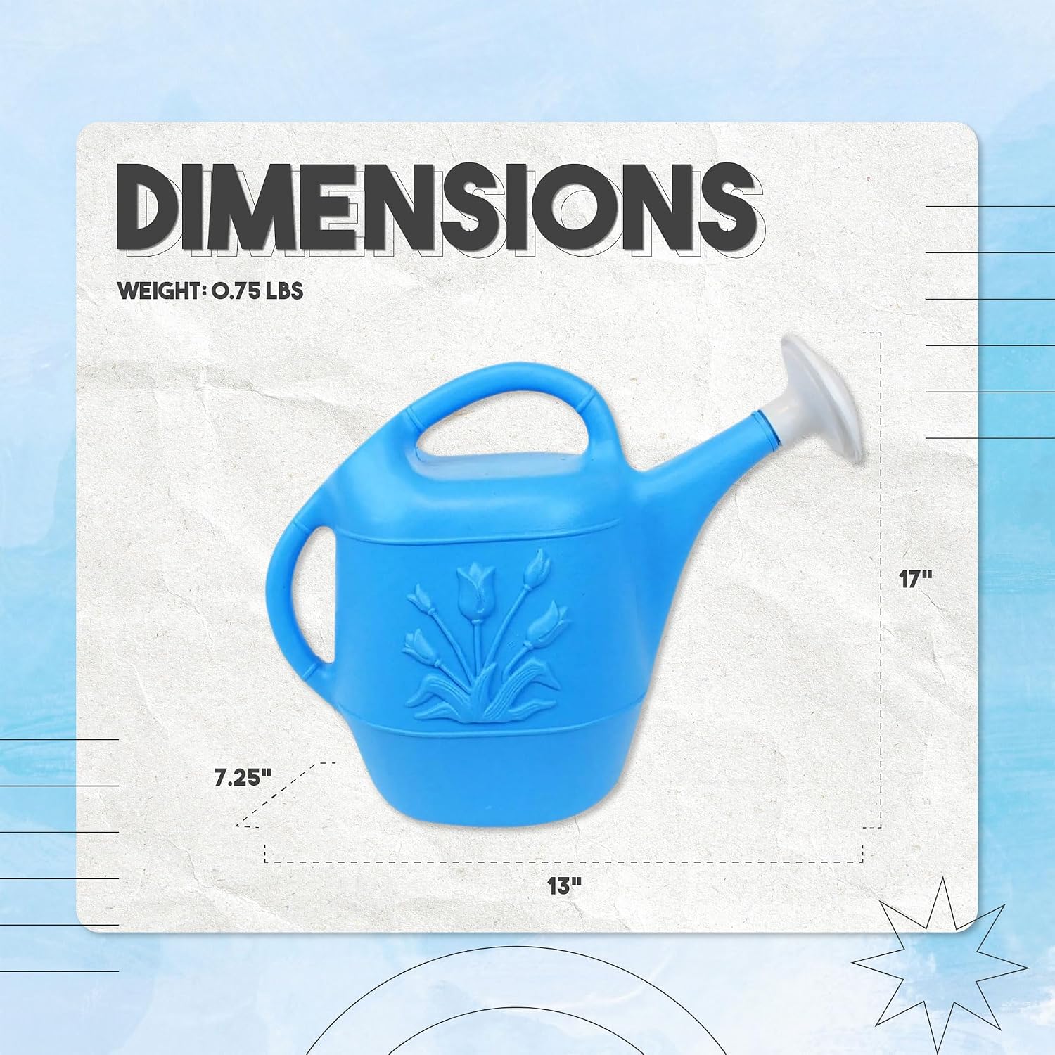 Union Products 63066 2 Gallon Plastic Indoor/Outdoor Watering Can w/Tulip Design for Garden, Potted Plants, & Patio Pots, Caribbean Blue