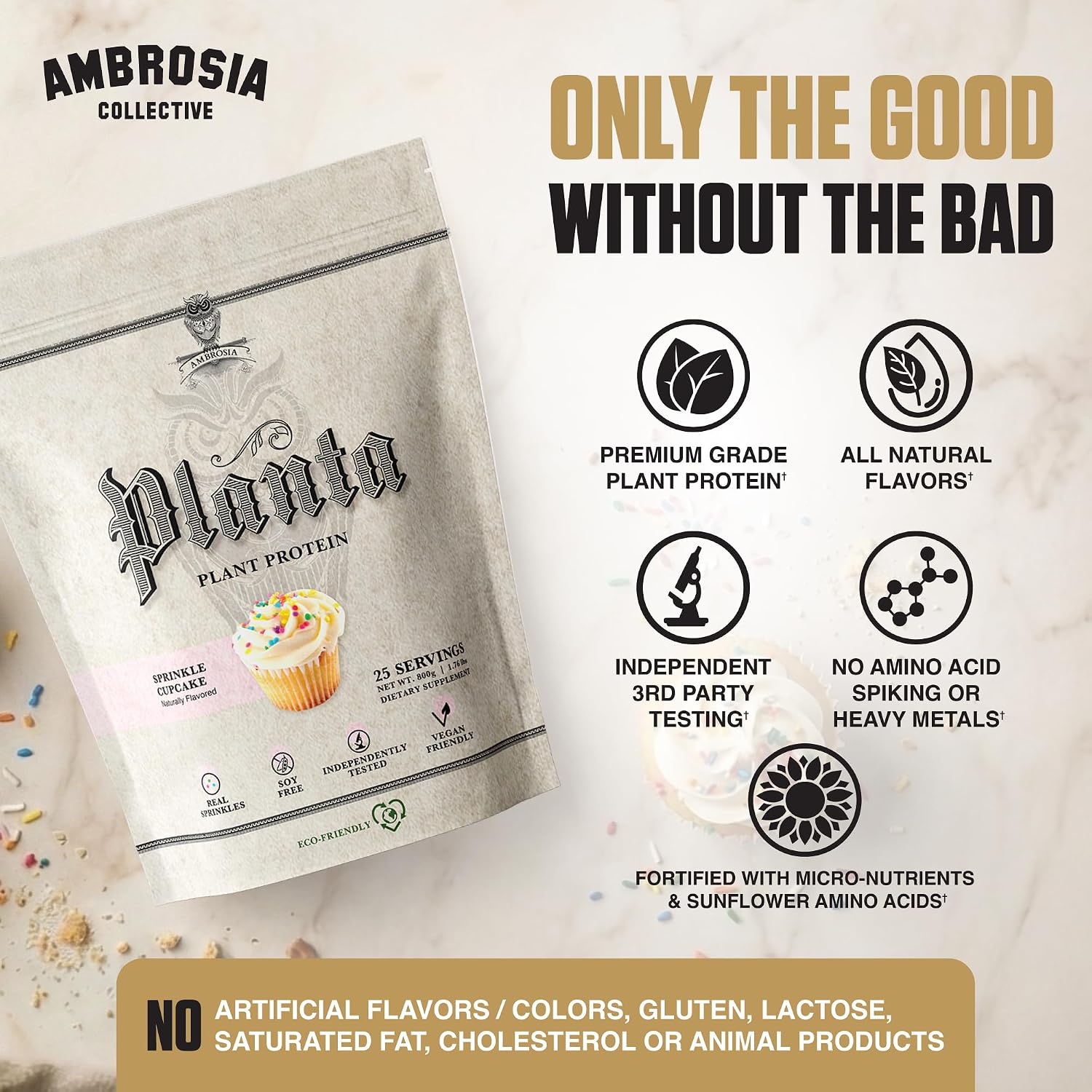 Ambrosia Plant Based Protein Powder 20g | Clean Vegan Pea Protein Powder | Gluten & Dairy Free, Keto Friendly, No Added Sugar | 25 Servings | Banana Maple