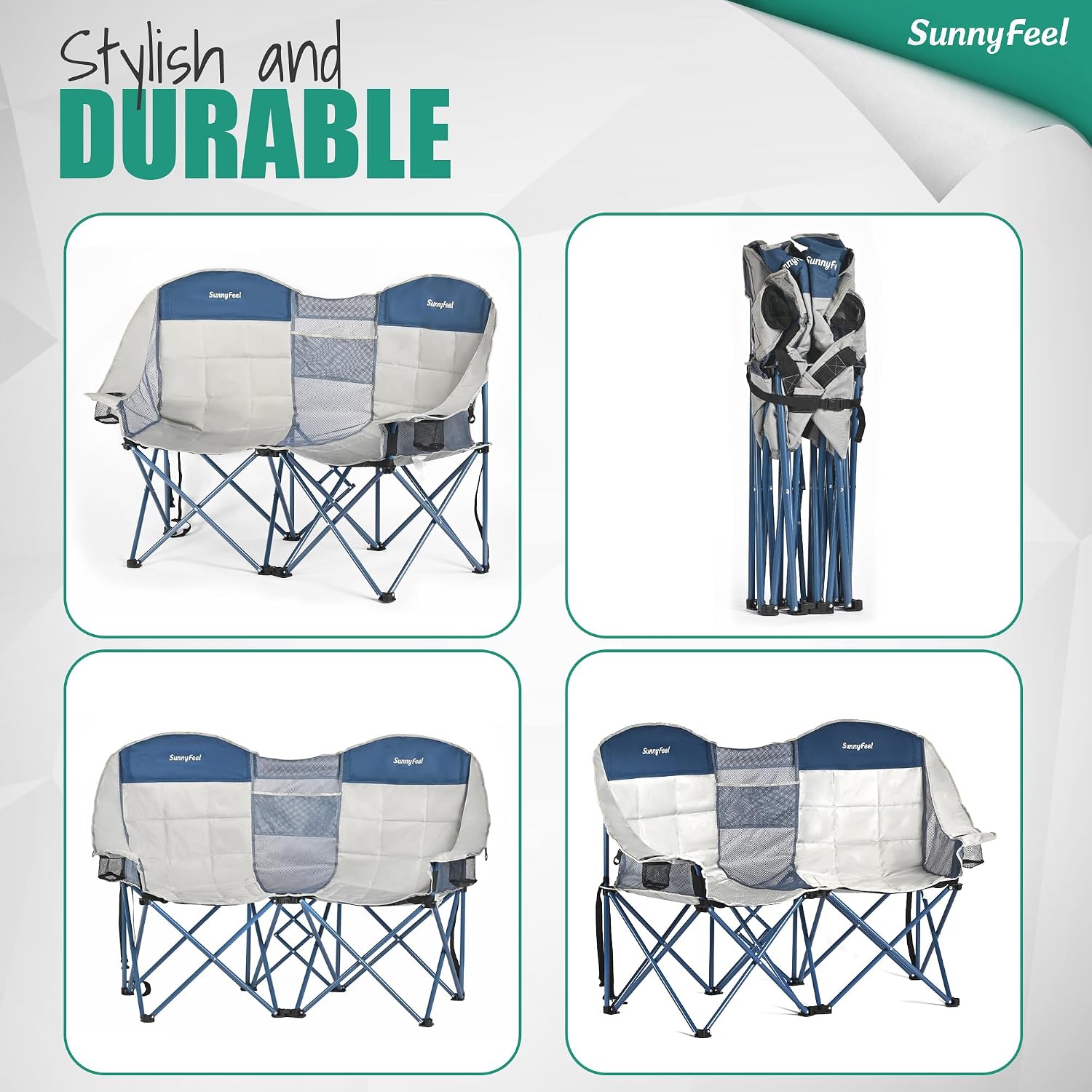 SUNNYFEEL Folding Double Camping Chair Oversized Loveseat for Adults