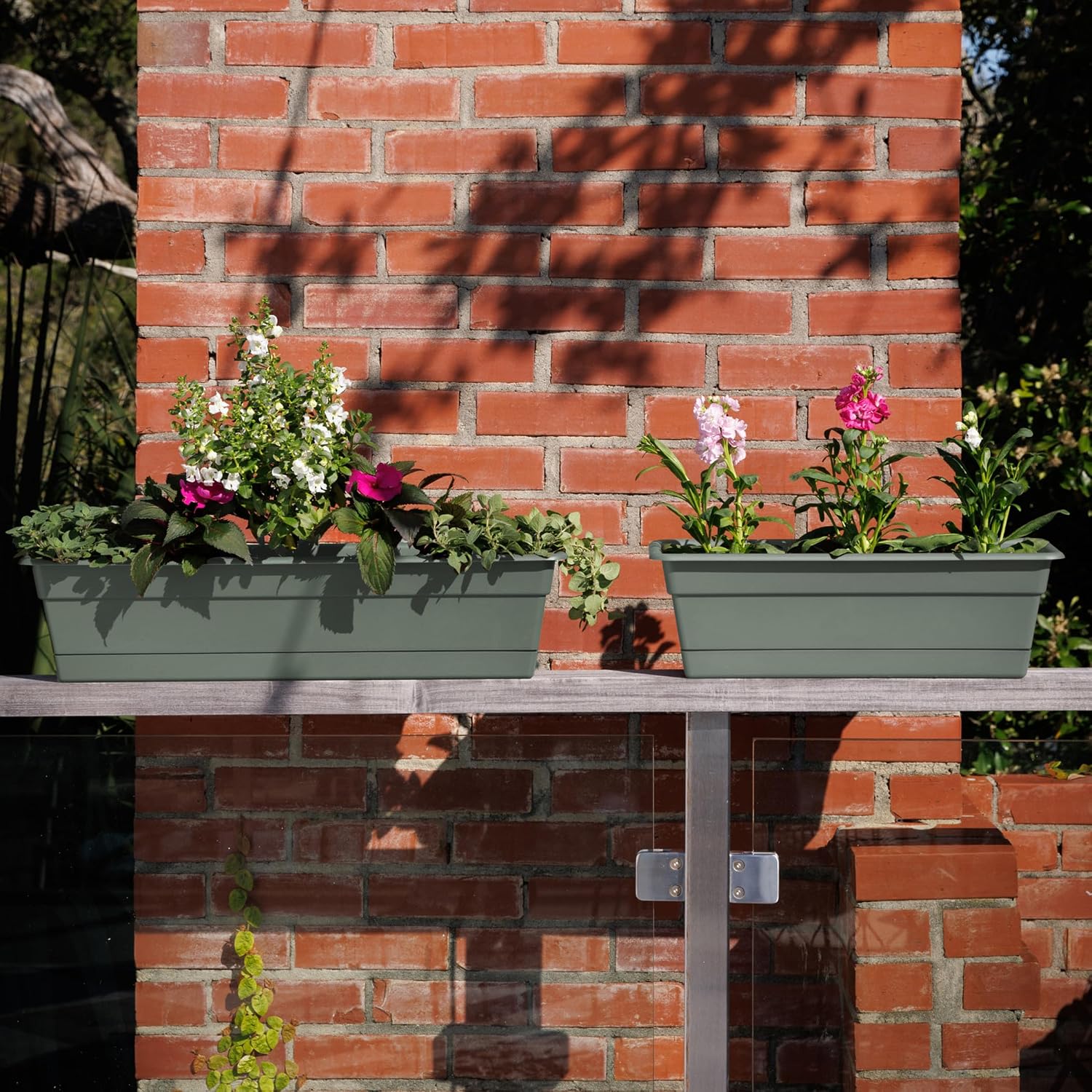 Bloem Dura Cotta Window Box Planter: 24" - Terra Cotta - with Tray, Weatherproof Resin Box, Removable Tray for Indoor & Outdoor Use, Gardening, 3 Gallon Capacity