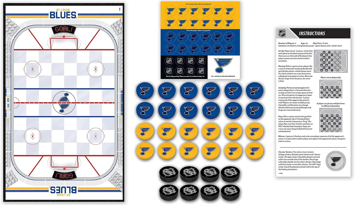 MasterPieces Officially licensed NHL League-NHL Checkers Board Game for Families and Kids ages 6 and Up