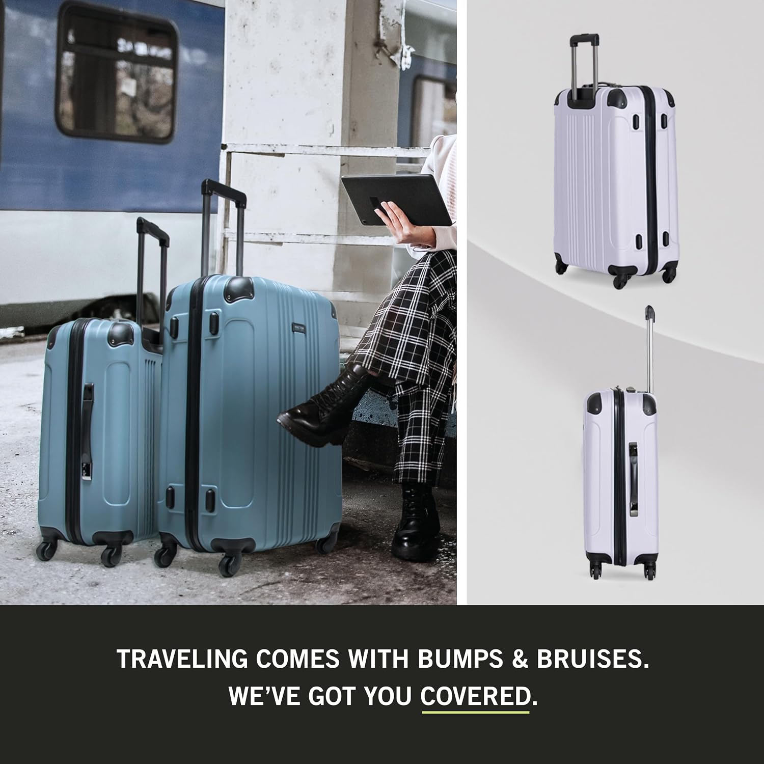 Kenneth Cole REACTION Out of Bounds Lightweight Hardshell 4-Wheel Spinner Luggage, Teal, 20-Inch Carry On
