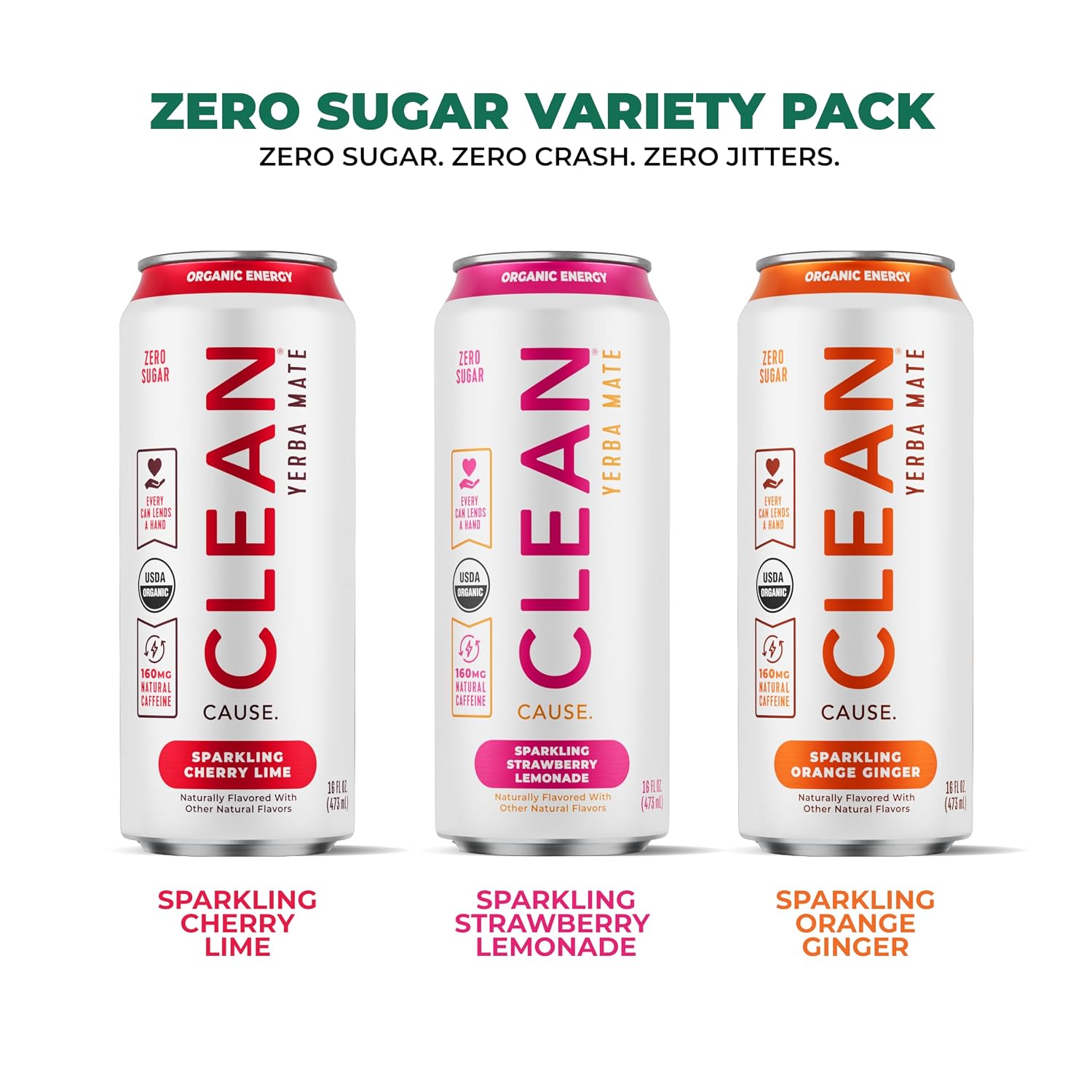CLEAN Cause Zero Sugar Yerba Mate Organic Energy Orange Ginger, 12Pack 16oz