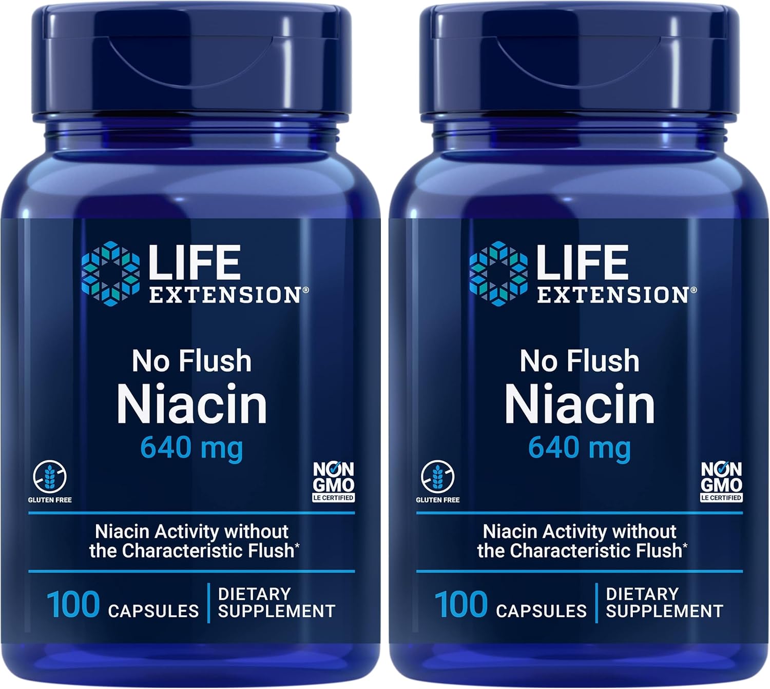 Life Extension No Flush Niacin, B3 for Heart Health, Cholesterol & Energy Support, Non-GMO, Gluten-Free, 100 Capsules