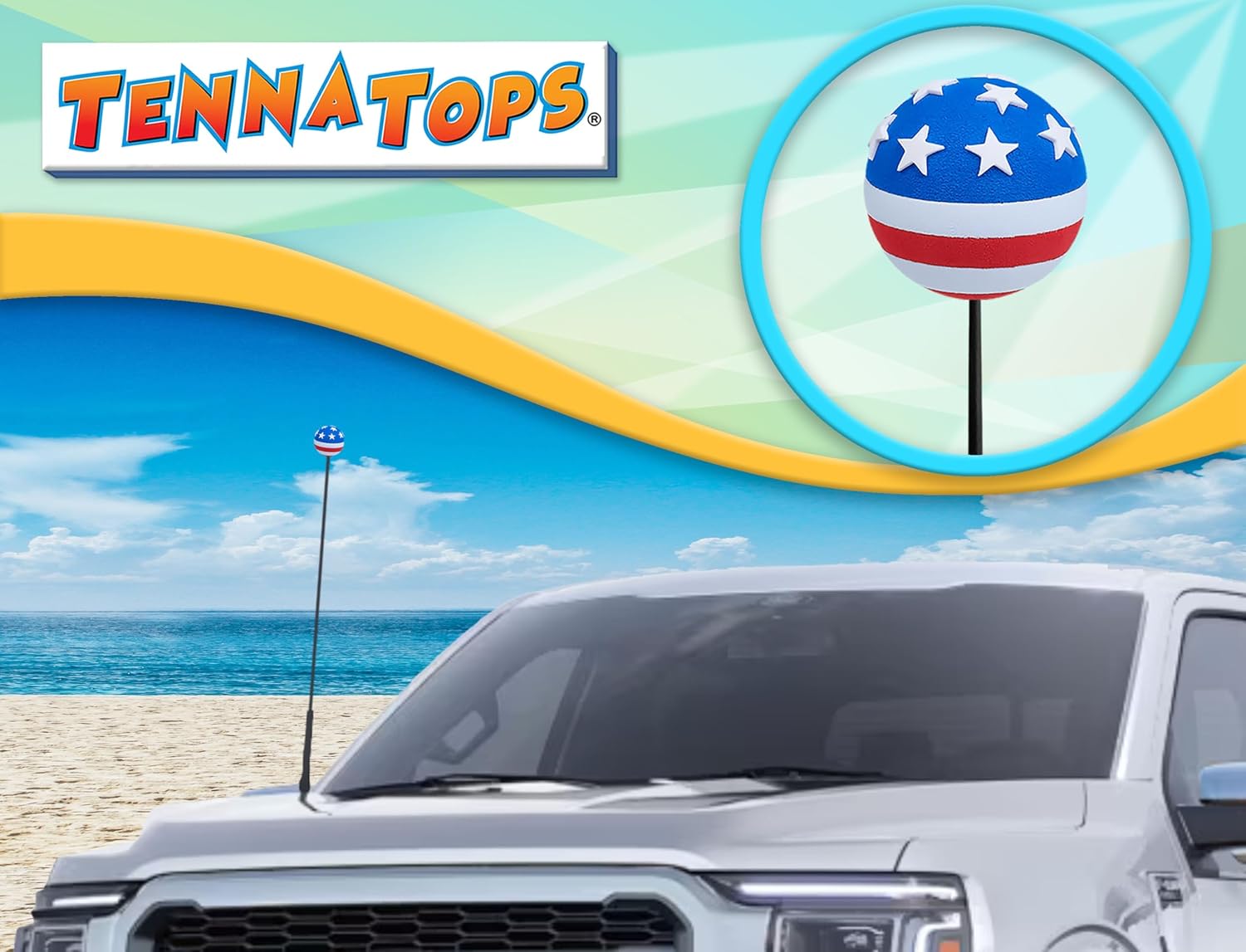 USA American Flag Ball Car Antenna Topper Auto Accessory - Fits Thin Style Antenna