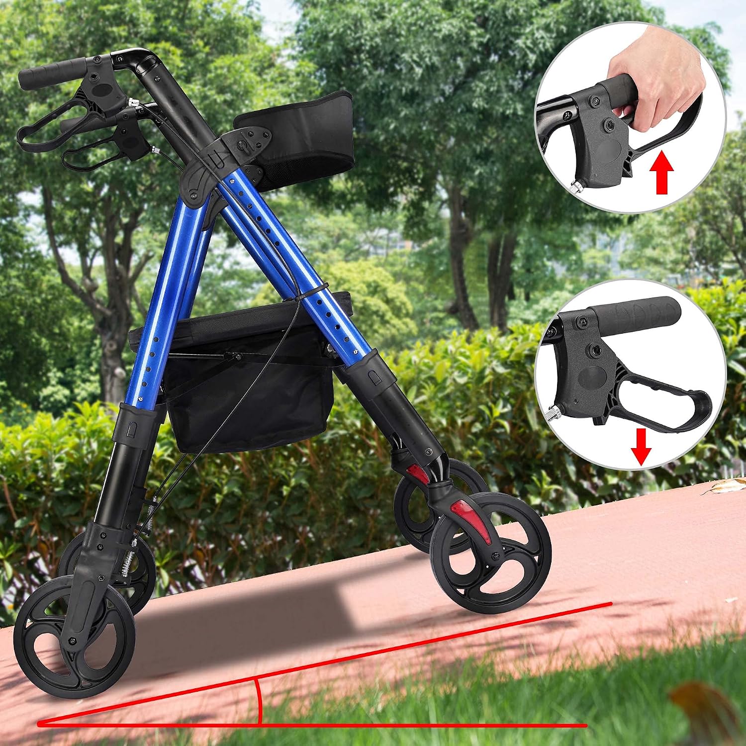AW Rollator Walker with Seat Foldable, Medical Upright Bariatric Rolling