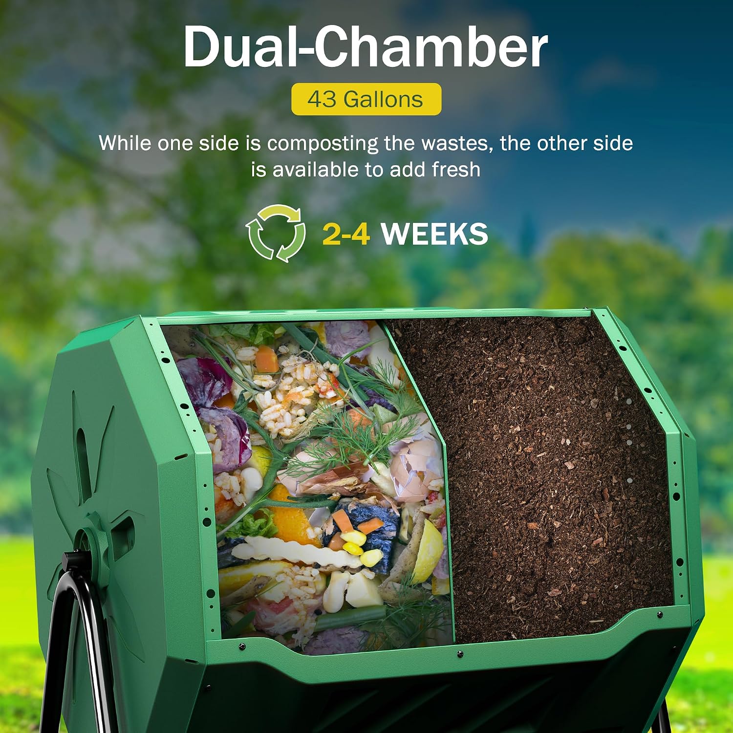 SUPER DEAL Outdoor Compost Tumbler, 43 Gallon Dual Chamber BPA Free Large Compost Bin 360° Rotating Tumbling Composter for Garden Yard, Black