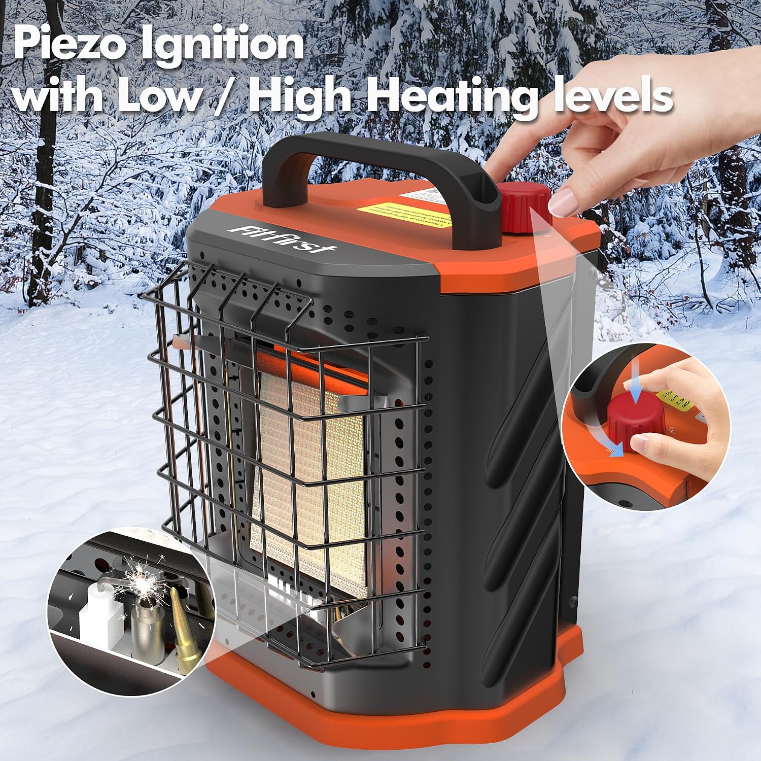 Fitfirst Portable Propane Heater - 9000 BTU Outdoor Tent Heater for Camping, 2 Heat Settings & Tip-Over/ODS Protection, Essential for Patio, RV