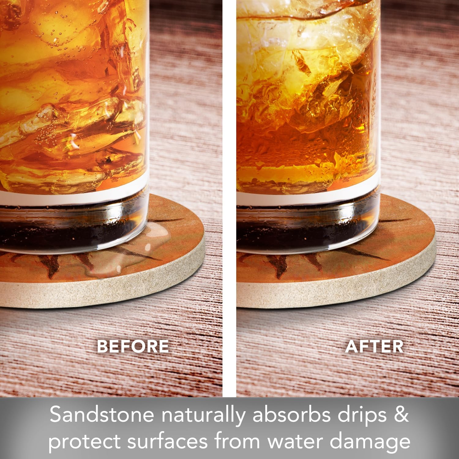 Thirstystone Spiral Sun Natural Sandstone Coaster 4 Pack Eco-Friendly, Absorbent, Easily Wipes Clean | 4” Diameter, Manufactured in the USA