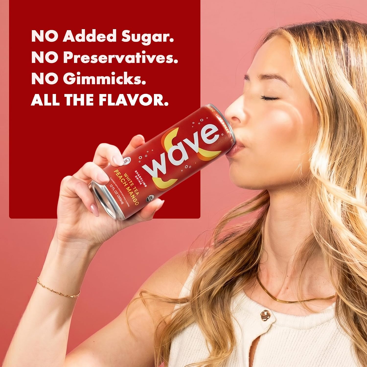 WAVE Organic Sparkling Drink, Soda Alternative, White Tea Peach Mango | No Added Sugar, Low Calorie, No Artificial Sweeteners, Coconut Water
