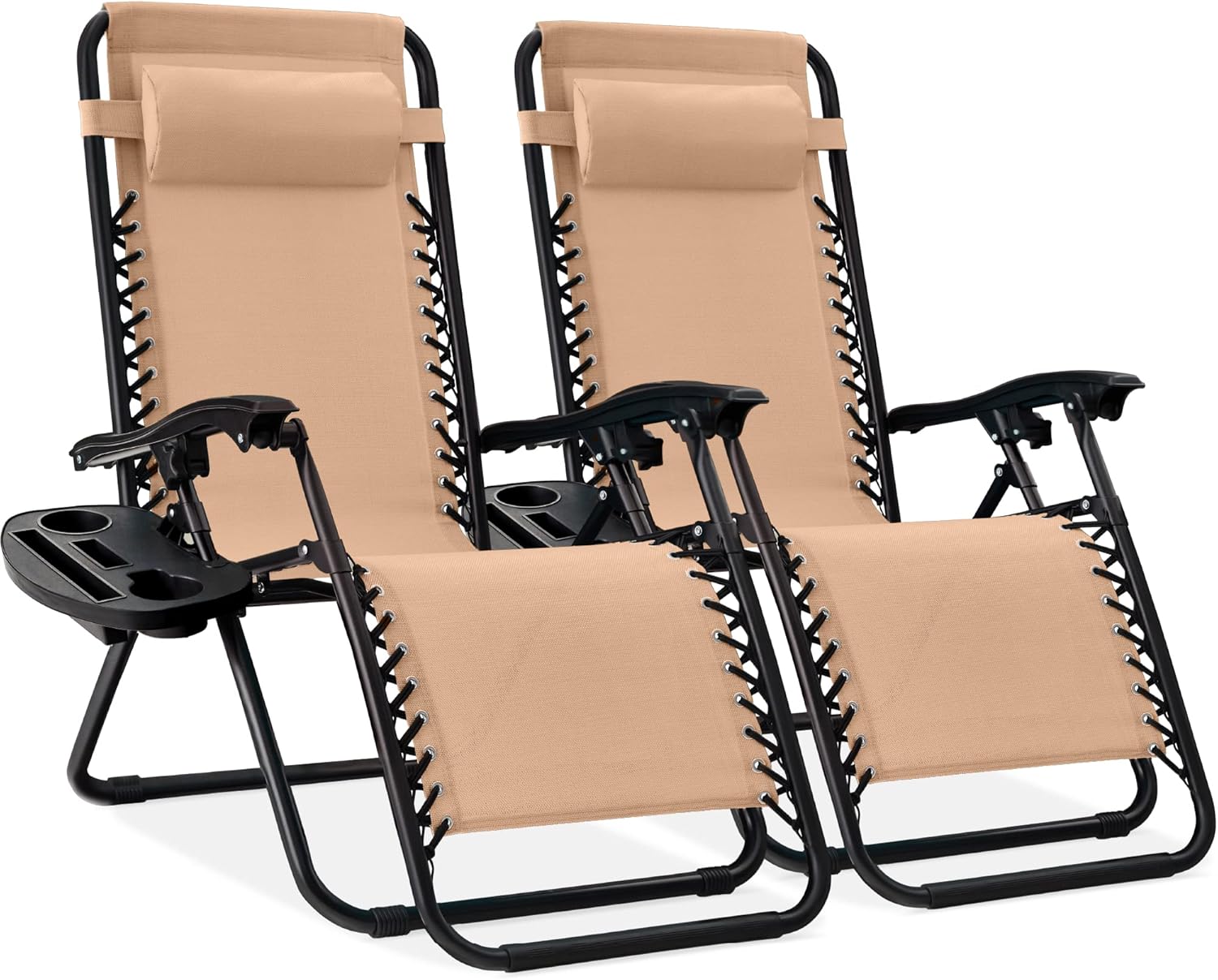 Best Choice Products Set of 2 Adjustable Steel Mesh Zero Gravity Lounge Chair Recliners w/Pillows and Cup Holder Trays - Light Blue