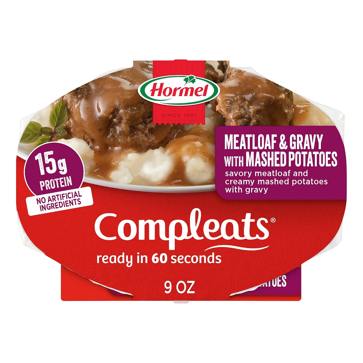 HORMEL COMPLEATS Meatloaf & Gravy With Mashed Potatoes, 9 oz. (6 Pack) | Heat and Eat, Microwave Meals, Prepared Foods