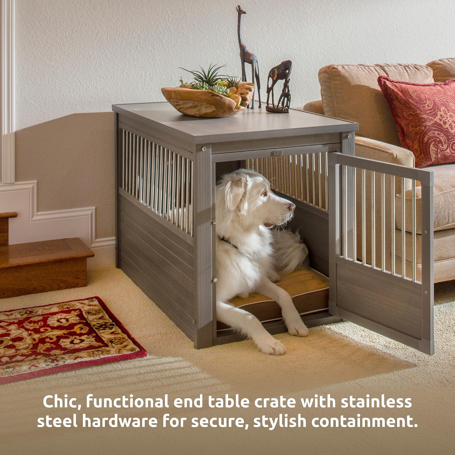 New Age Pet ecoFLEX Pet Crate/End Table, Small, Grey, Model:EHHC405S