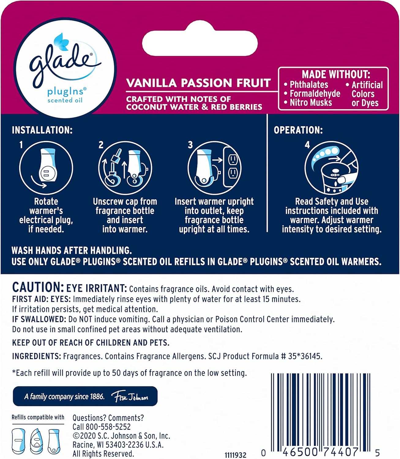 Glade PlugIns Refills Air Freshener, Scented and Essential Oils for Home and Bathroom, Tranquil Lavender & Aloe, 1.34 Fl Oz, 2 Count