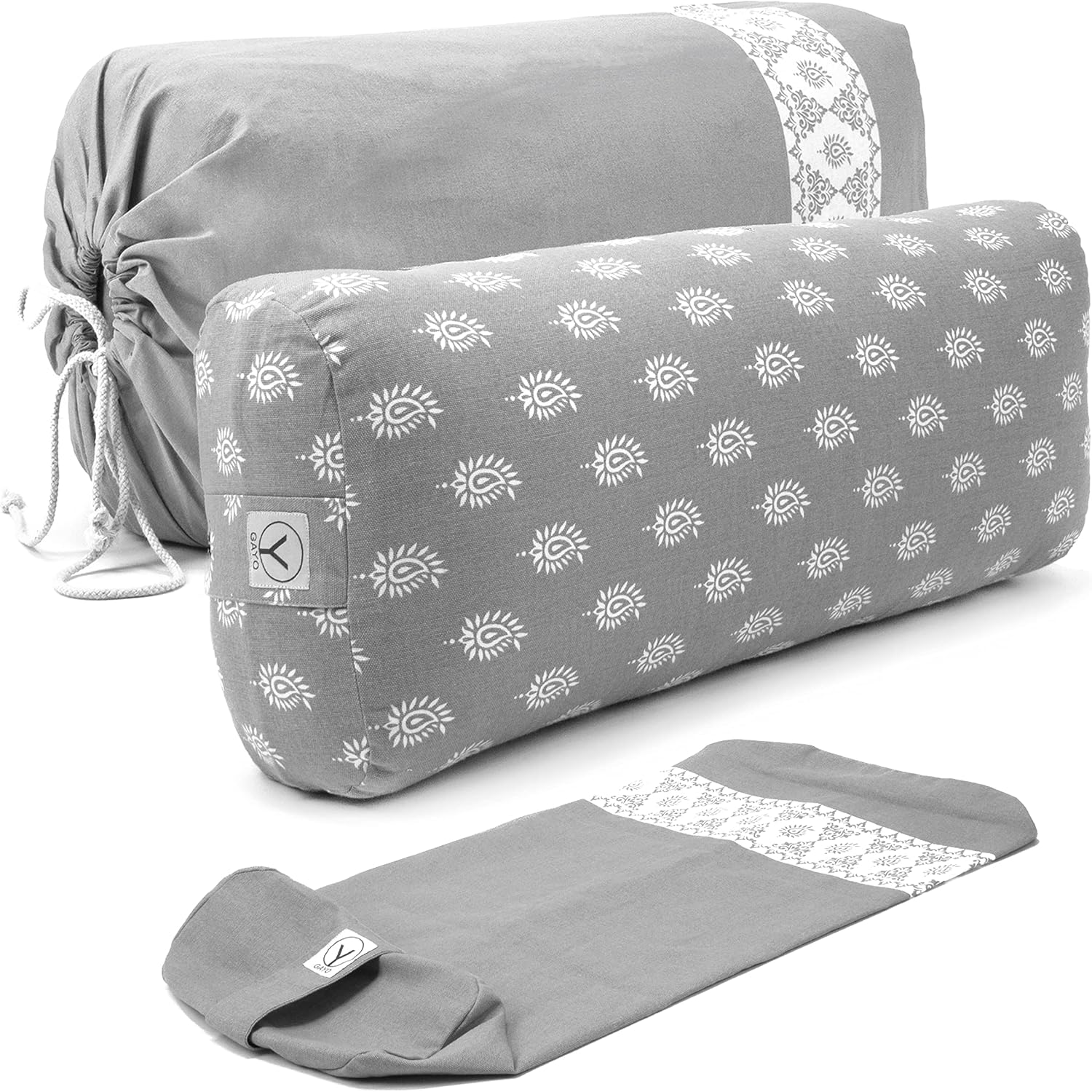 Y O GAYO Yoga Bolster - Made with 100% Cotton, Yoga Pillow Set Includes Extra Washable Cover and Carry Bag