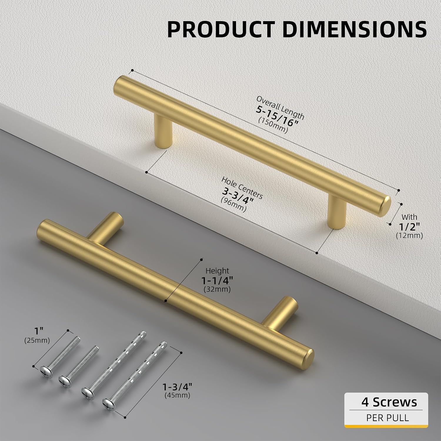 Goldenwarm 5 Pack 3 inch Gold Cabinet Handles Brushed Gold Cabinet Pulls | Gold Dresser Drawer Handles Stainless Steel Drawer Pulls for Kitchen Bathroom Bedroom, Easy to Install