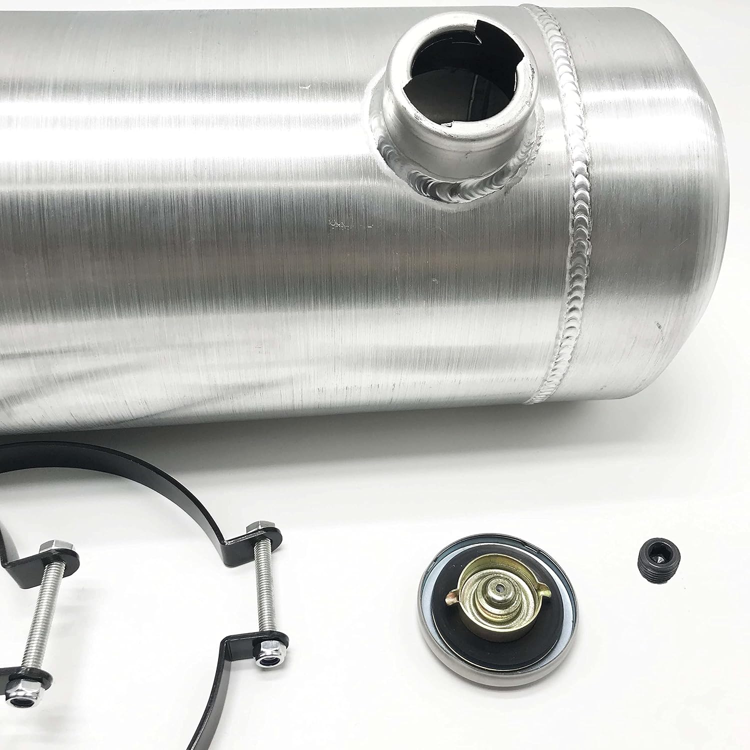 JSD 5 Gallons 8”x24“ Aluminum Spun Round Fuel Gas Tank Cell Fuel Tank with Bracket End Fill 1/4" NPT Outlet