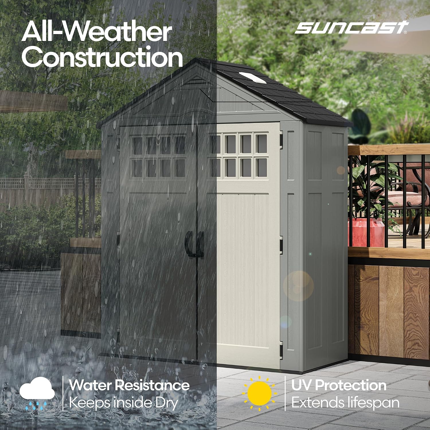 Suncast Everett 6x3 ft Vertical Storage Shed - Resin Outdoor Garden Shed with Floor, Windows