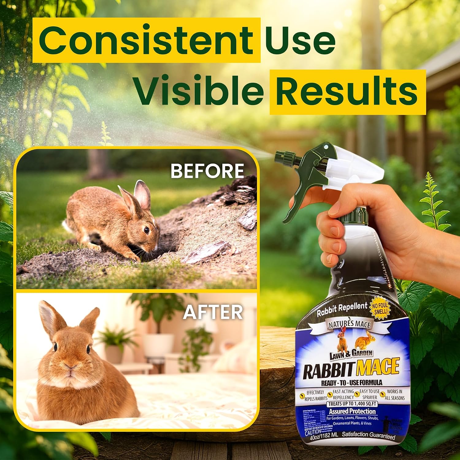 Nature's MACE Rabbit Mace Rabbit Repellent Spray & Concentrate Kit | Outdoor Rabbit Repellent, Covers 29,400 Sq Ft, Mint Scent, Safe Around Pets, People & Plants.