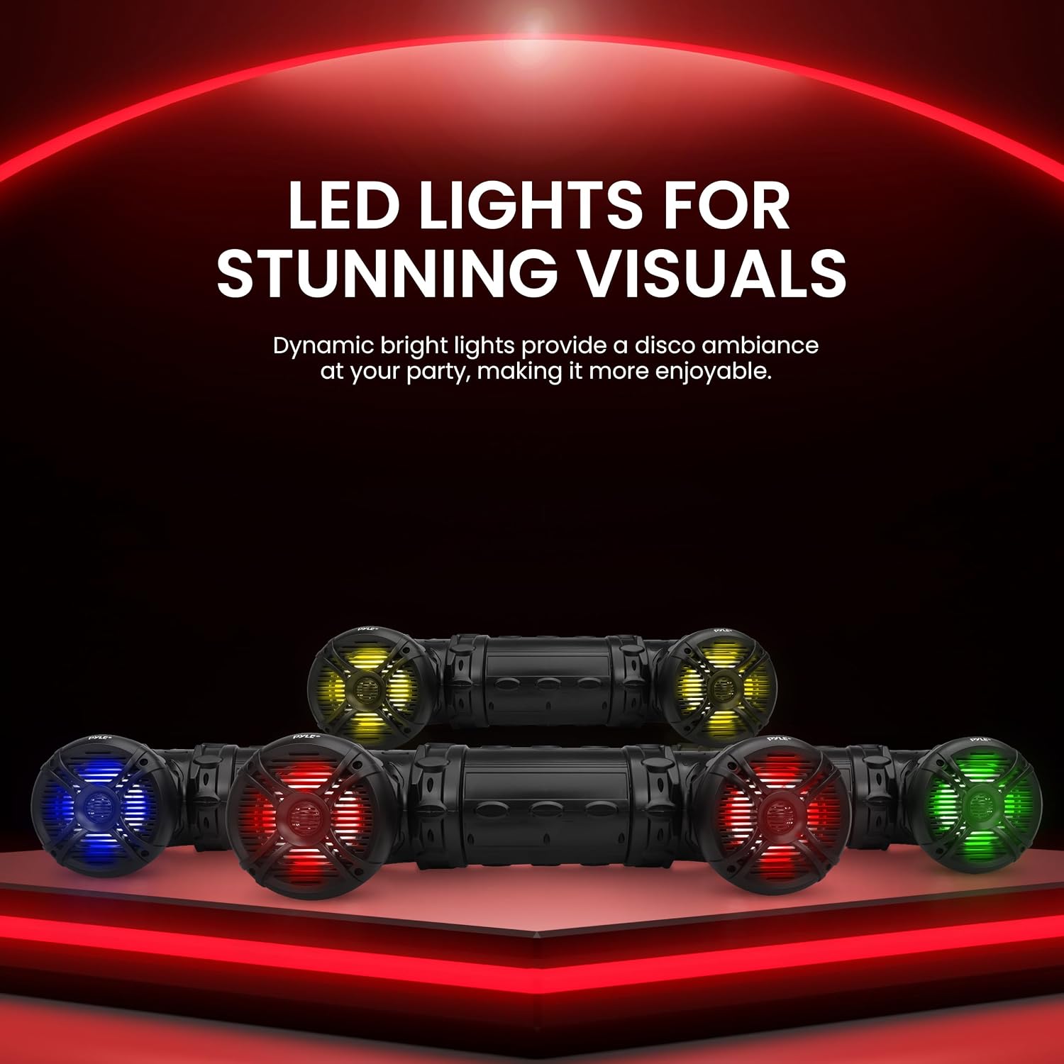 Pyle Bluetooth Speakers 800 Watt 6.5 Inch Amplified Sound System with Multi-Color LED Lights