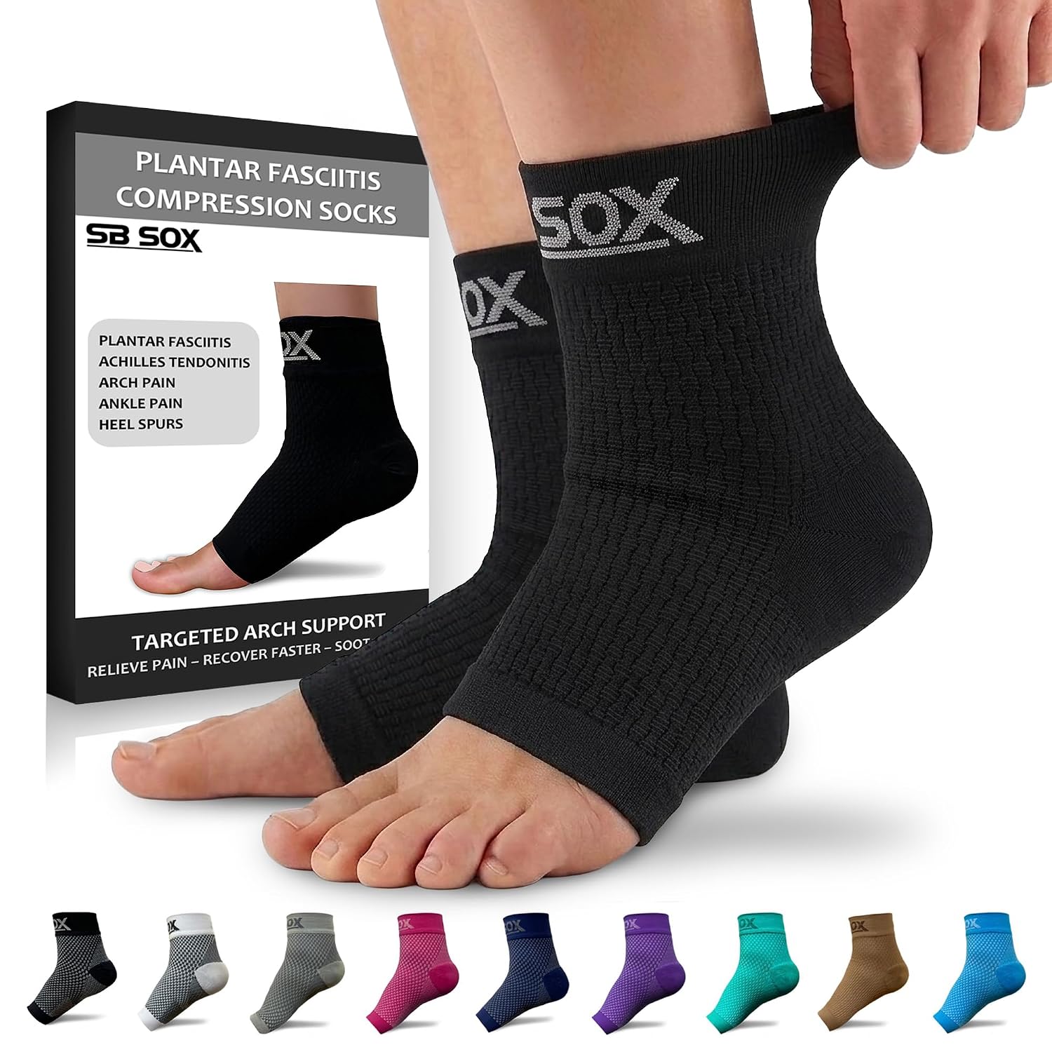 SB SOX Compression Socks for Plantar Fasciitis Relief (Gray, Medium) | Best Socks for Heel Pain Relief, Achilles Tendonitis & Foot Pain – Toeless Ankle Compression, All-Day Comfort