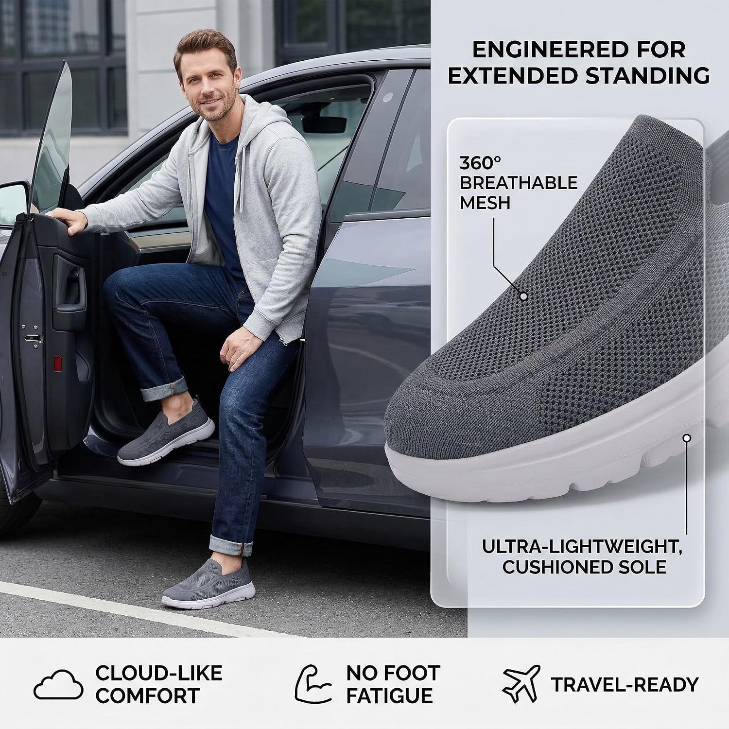 konhill Mens Slip On Shoes Lightweight Walking Shoes Anti Slip