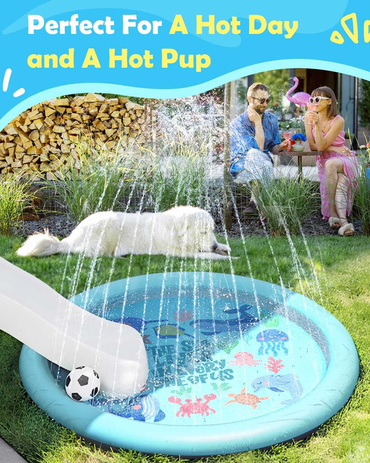 Peteast Dog Pool, Anti-Slip Splash Pad for Dogs, 67 in, Blue