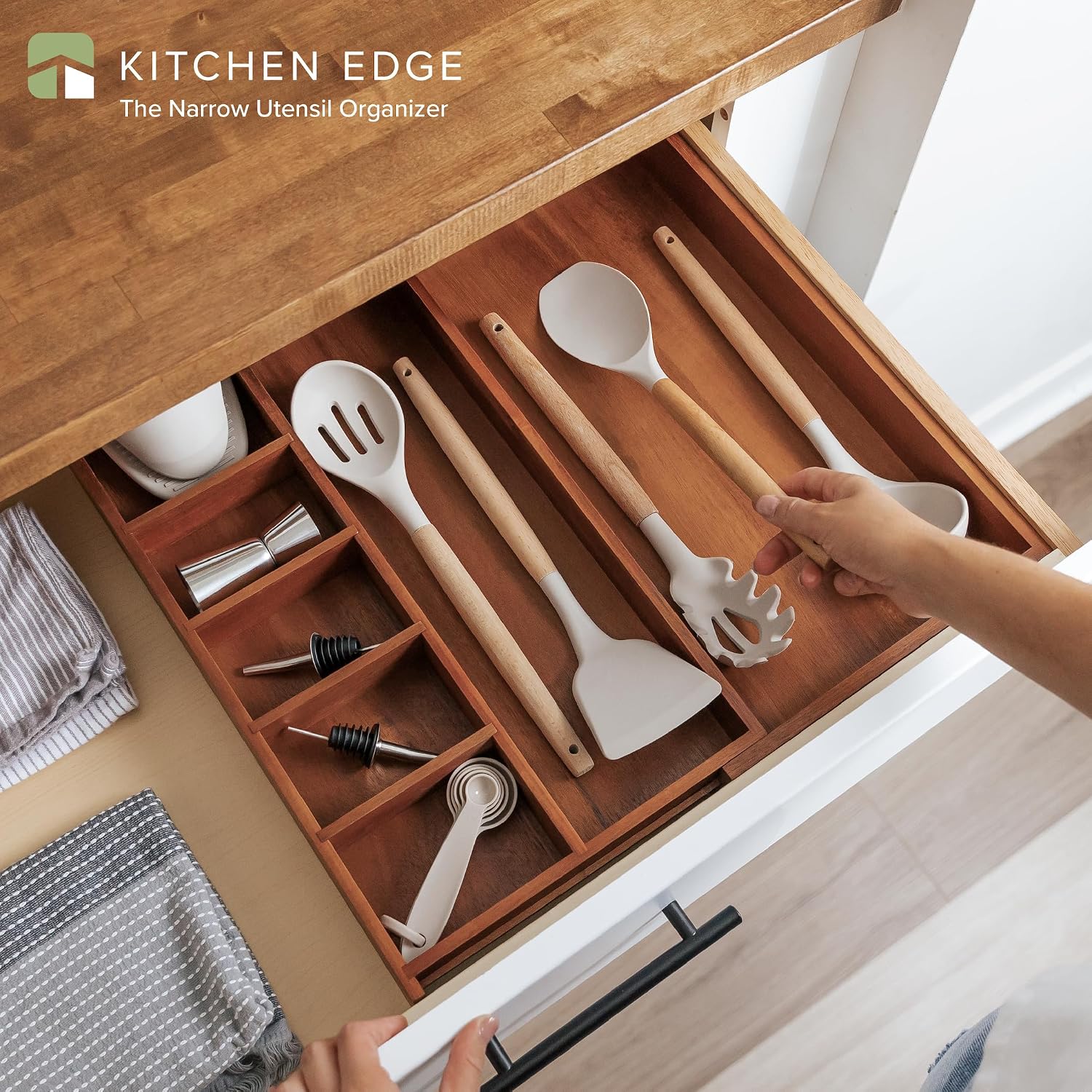 Utensil & Junk Drawer Organizer, 16-28 in, Bamboo | Food-safe contract grade, 100% sustainable wood, non-slip, adjustable