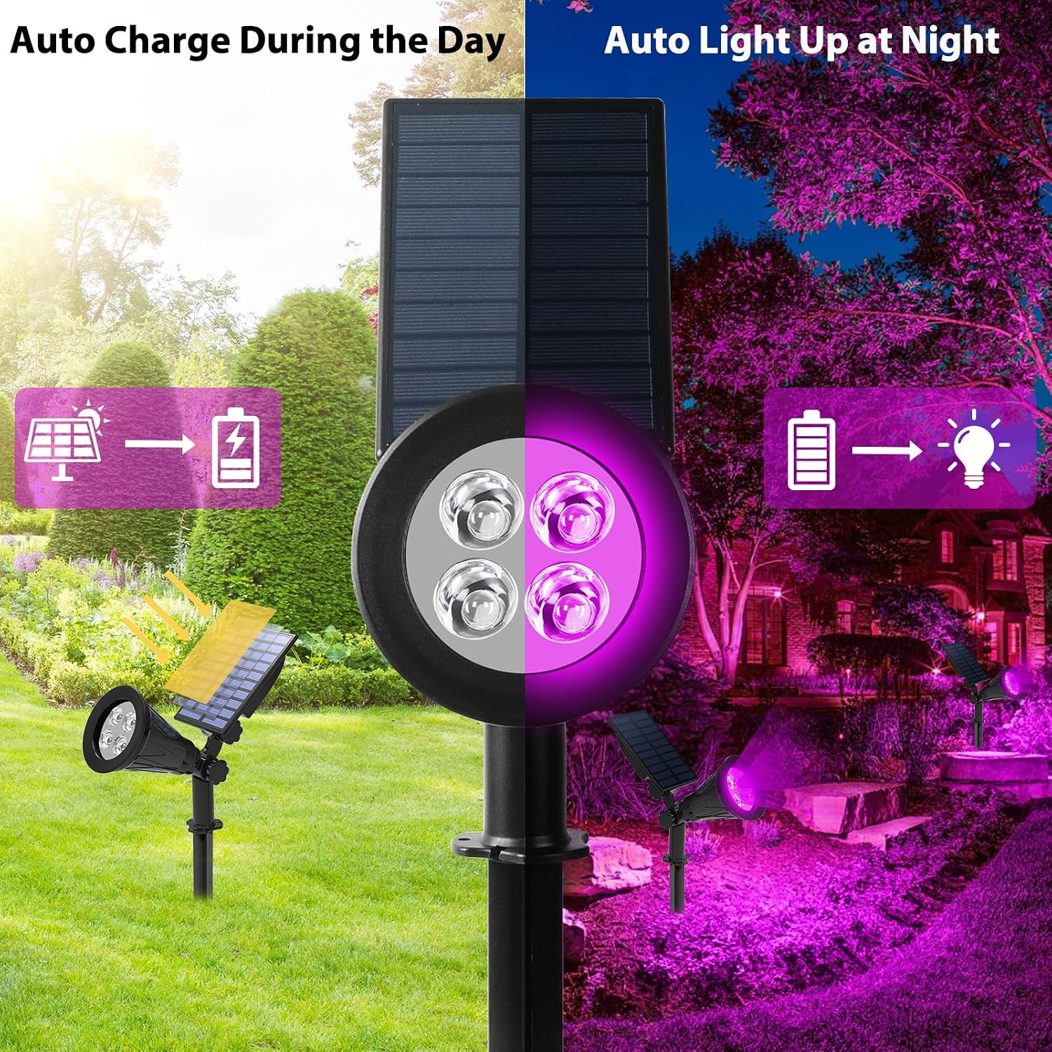 T-SUN Color Changing Solar Spot Lights Outdoor Waterproof, 7 LEDs, 2 Pack | 7 Color Changing Modes, IP65 Waterproof Dusk to Dawn Solar Uplights for Tree, Patio, Yard, Garden, Driveway, Pool Area