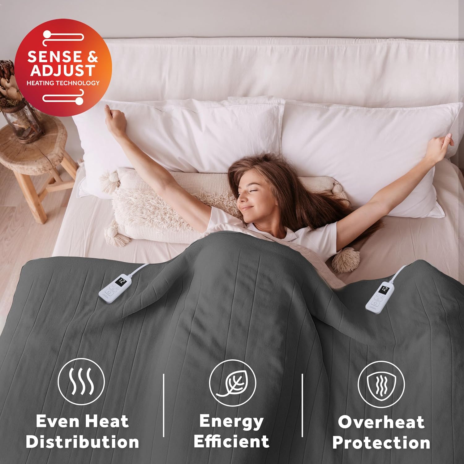 Sunbeam Electric Royal Posh Velvet Heated Blanket, 12 Heat Settings, 12-Hour Selectable Auto Shut-Off, Fast Heating, Warm and Lush, Champagne Color, King, 90" x 100"