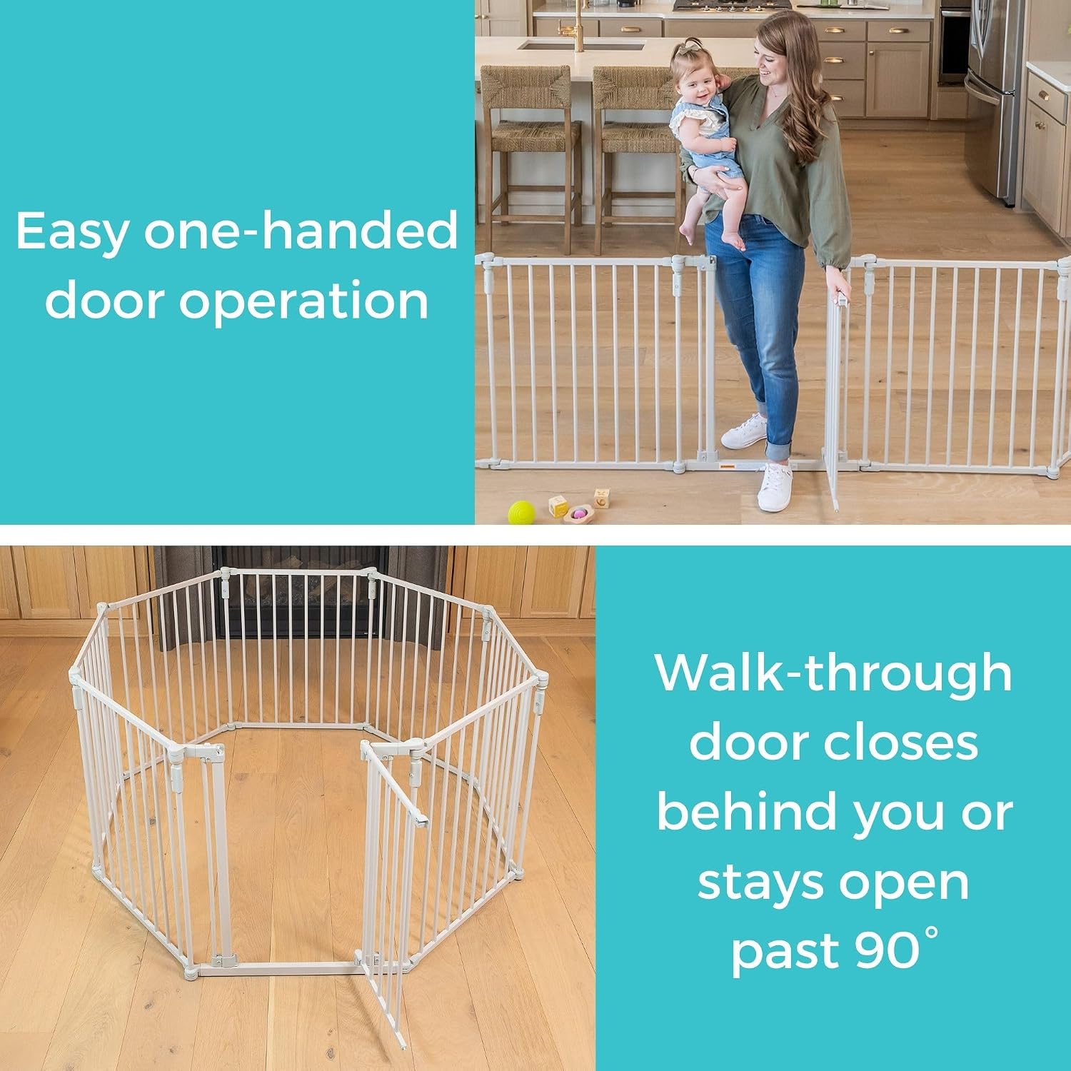Toddleroo by North States - 3 In 1 Metal Superyard Baby Play Yard: 6 Panel Playpen, Safety Gate, or Extra Wide Baby Fence - Encloses Up to 10 Square Feet - 30 Inches Tall - Taupe