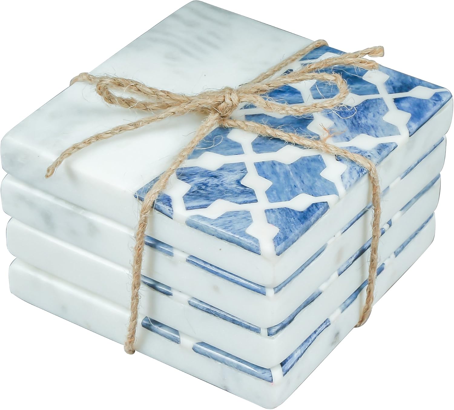 Thirstystone 4 Pack Natural Marble Square Coasters with Protective Cork Backing, Elegant, Luxourious, Easily Wipes Clean