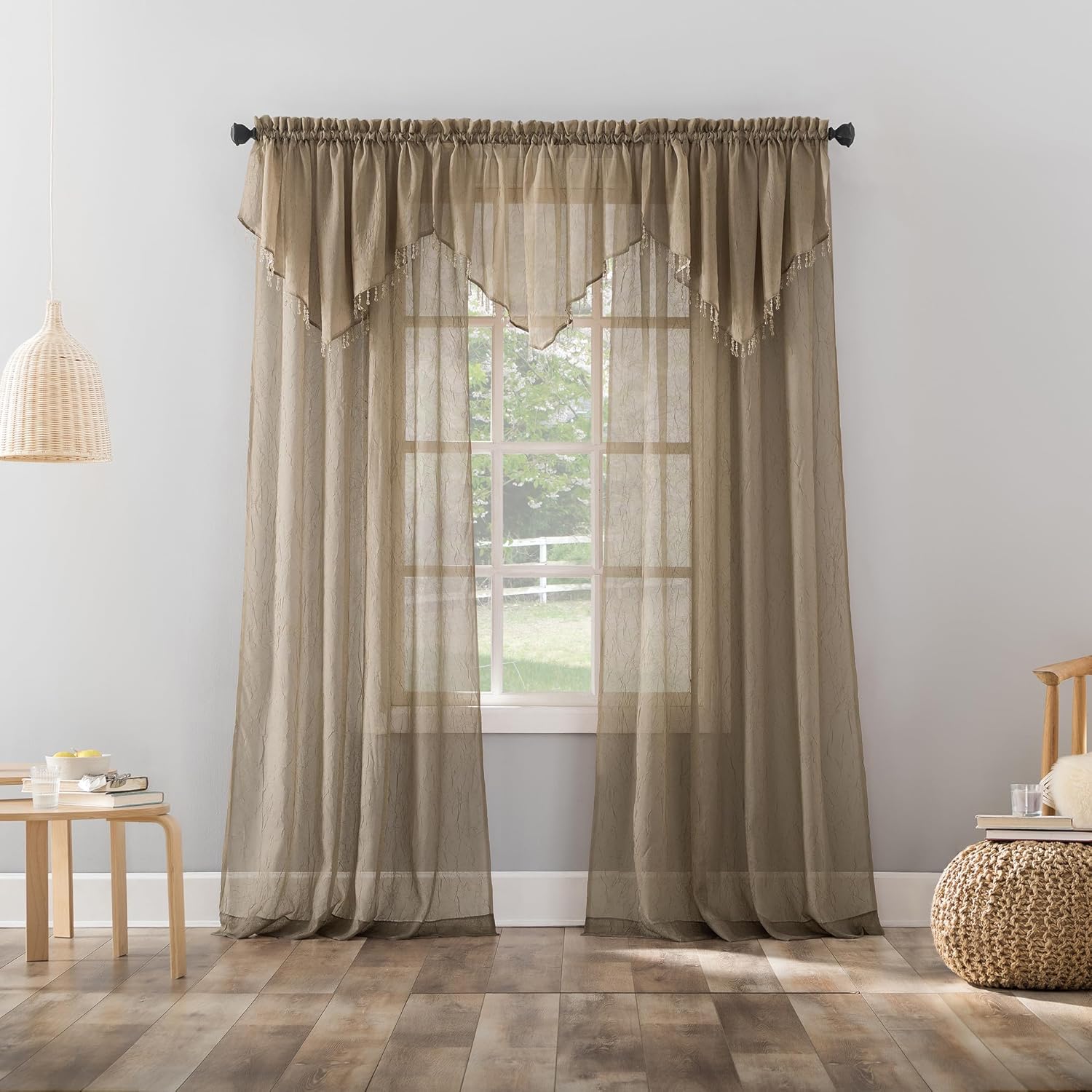No. 918 Erica Crushed Sheer Voile Rod Pocket Curtain Panel, 51" x 108", Eggshell Off-White