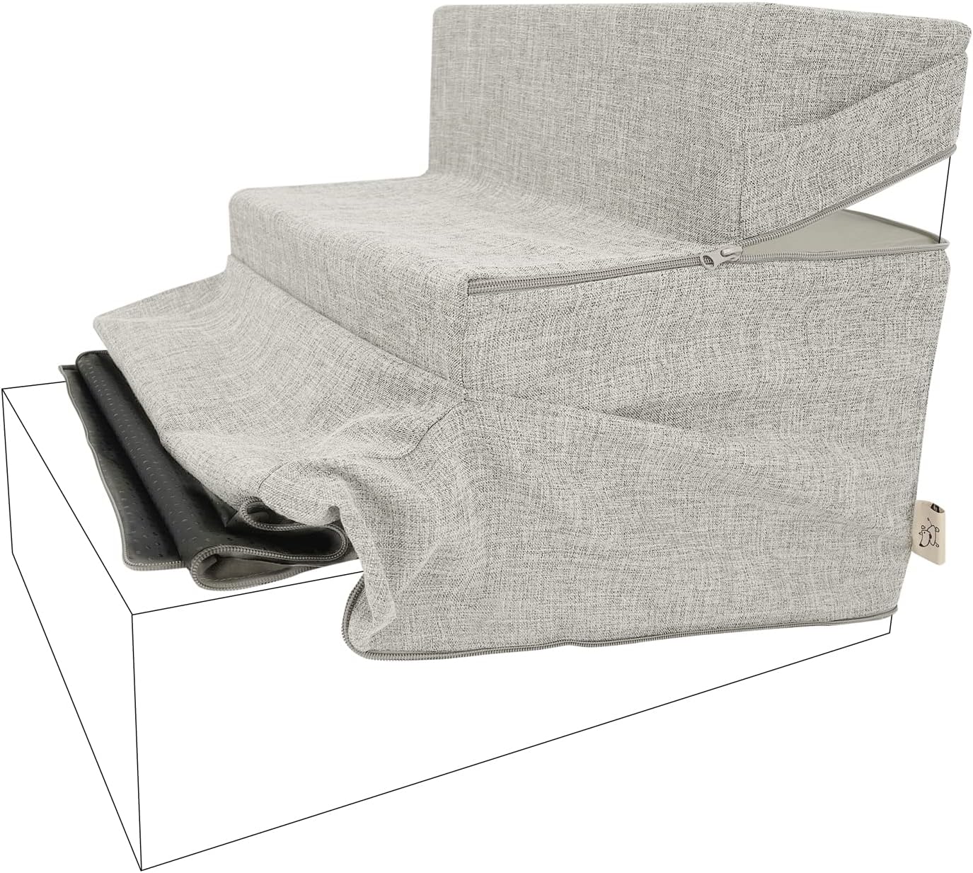 Best Pet Supplies Non-Slip Foam Dog Stair & Pet Ramp, Balanced Indoor Step Support - Foldable Stair, Ash Gray Linen,3-Step