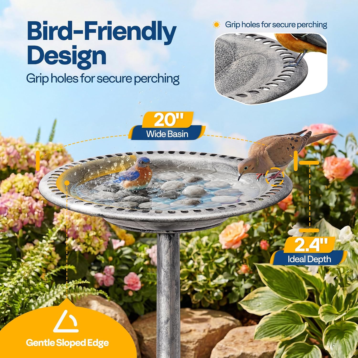 VIVOHOME Bird Bath for Outside, Polyresin Pedestal Birdbath, Green | Weather-Resistant, 20-Inch Bowl, 28-Inch Height, for Outdoor/Garden, Bird-Friendly, Easy to Clean