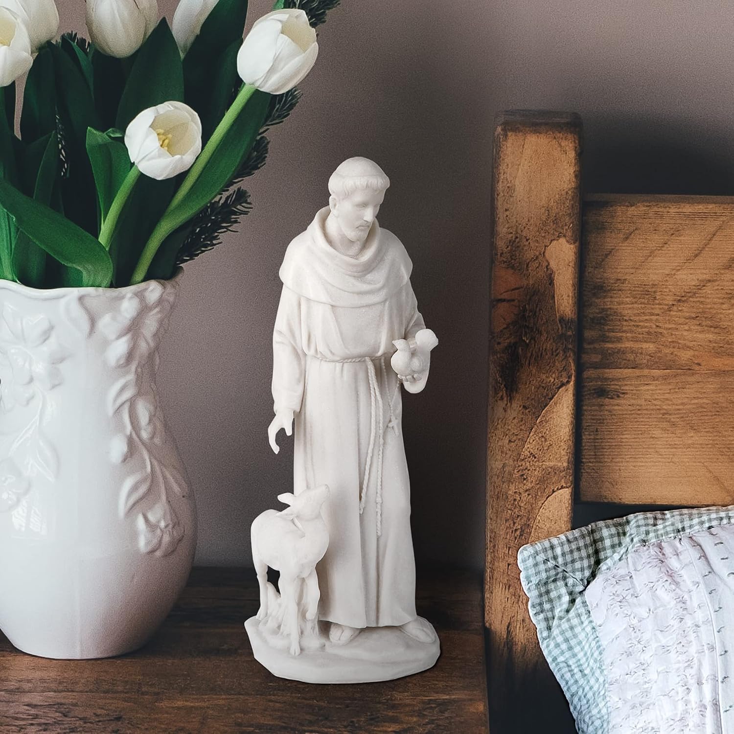 Design Toscano Francis of Assisi Blessing Religious Garden Decor Statue with Bird Bath Feeder, 19 inches Tall, Cast Stone Resin, Gray Stone Finish