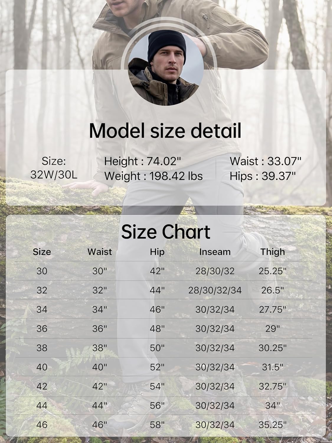 FREE SOLDIER Men's Outdoor Softshell Fleece Lined Cargo Pants | Snow Ski Hiking Pants with Belt, Waterproof Winter Pants, Insulated Work Pants, Breathable Windproof Insulated Pants